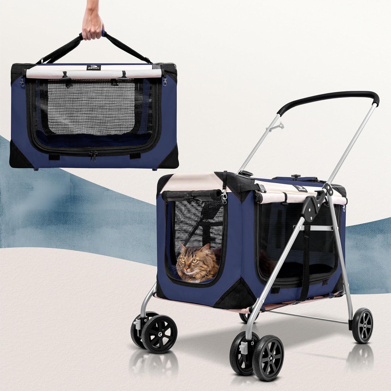 Carrito para Mascotas PetLuv Azul Marino, 2 Gatos o Perros hasta 20.4 Kg
