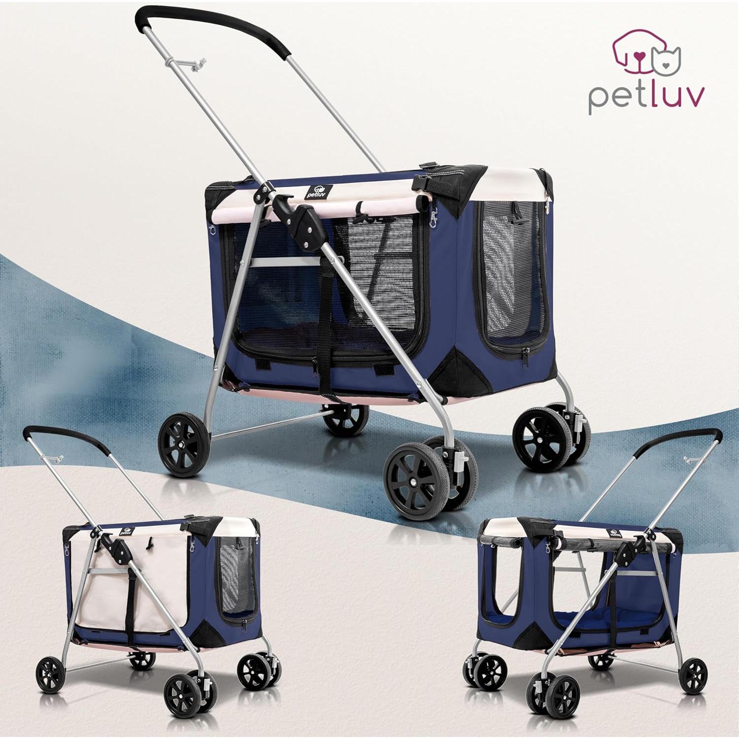 Carrito para Mascotas PetLuv Azul Marino, 2 Gatos o Perros hasta 20.4 Kg