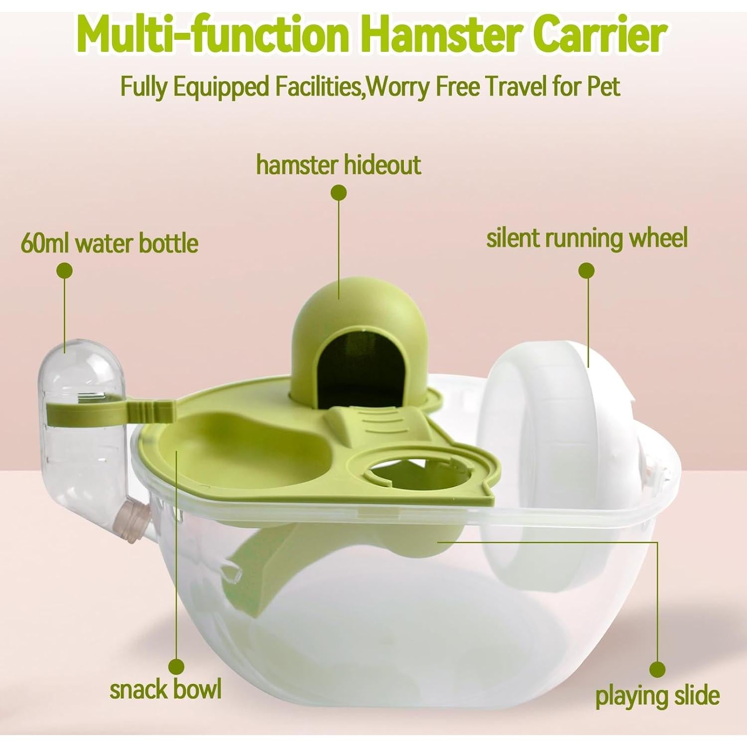 Transportador de Hámster MUYG Verde 4 en 1 con Botella y Comedero
