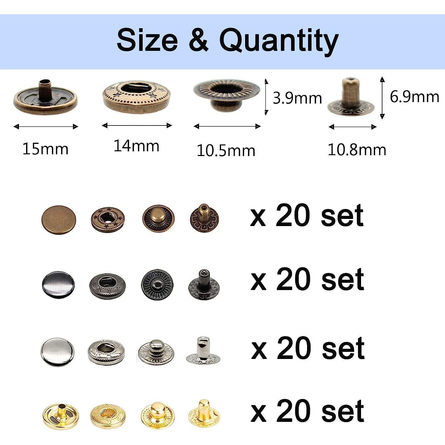 Kit de 80 Botones a Presión de Cuero BetterJonny 15mm 4 Colores