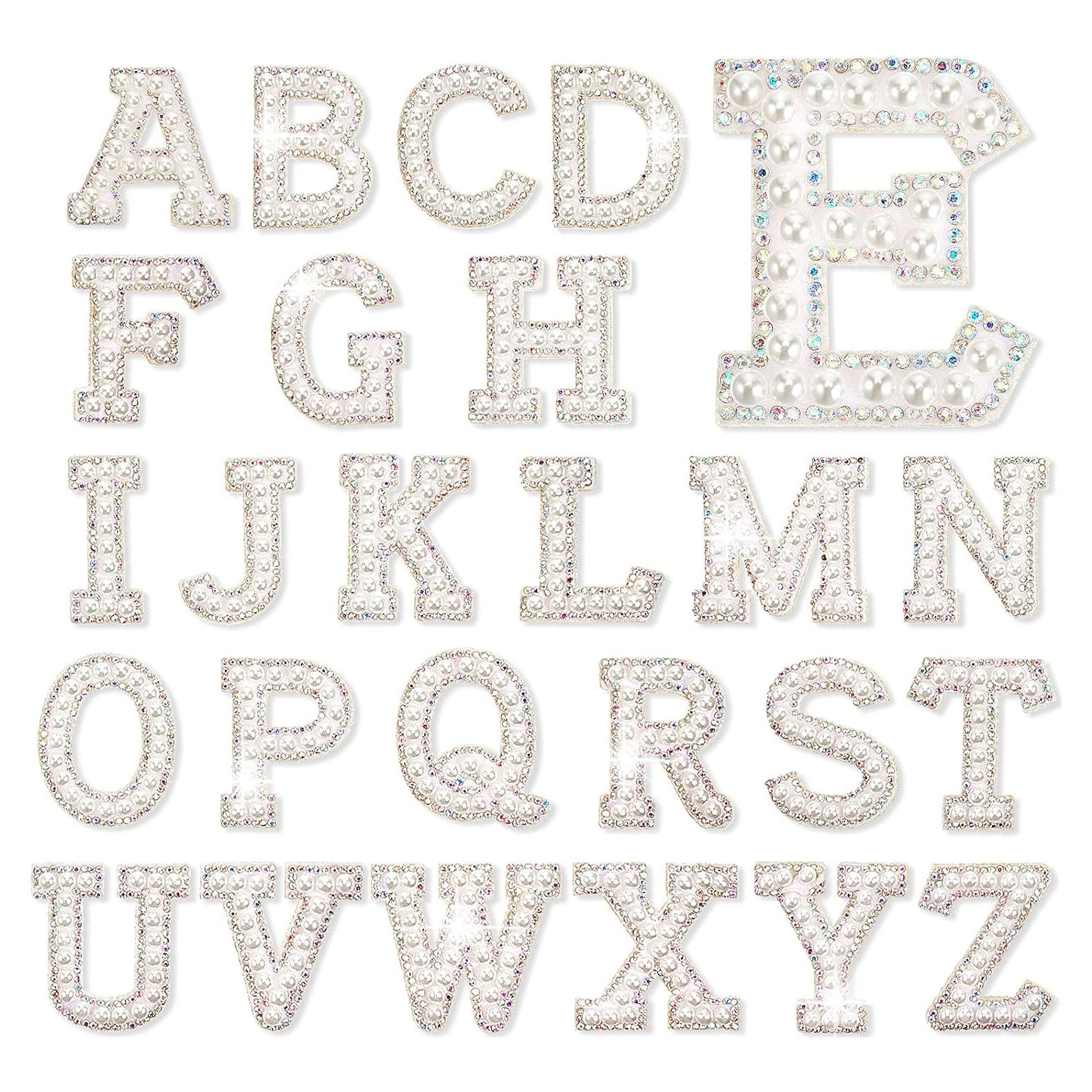 Parches de Letras de Perlas Chuangdi 26 Pcs Alfabeto Blanco 4.7 cm