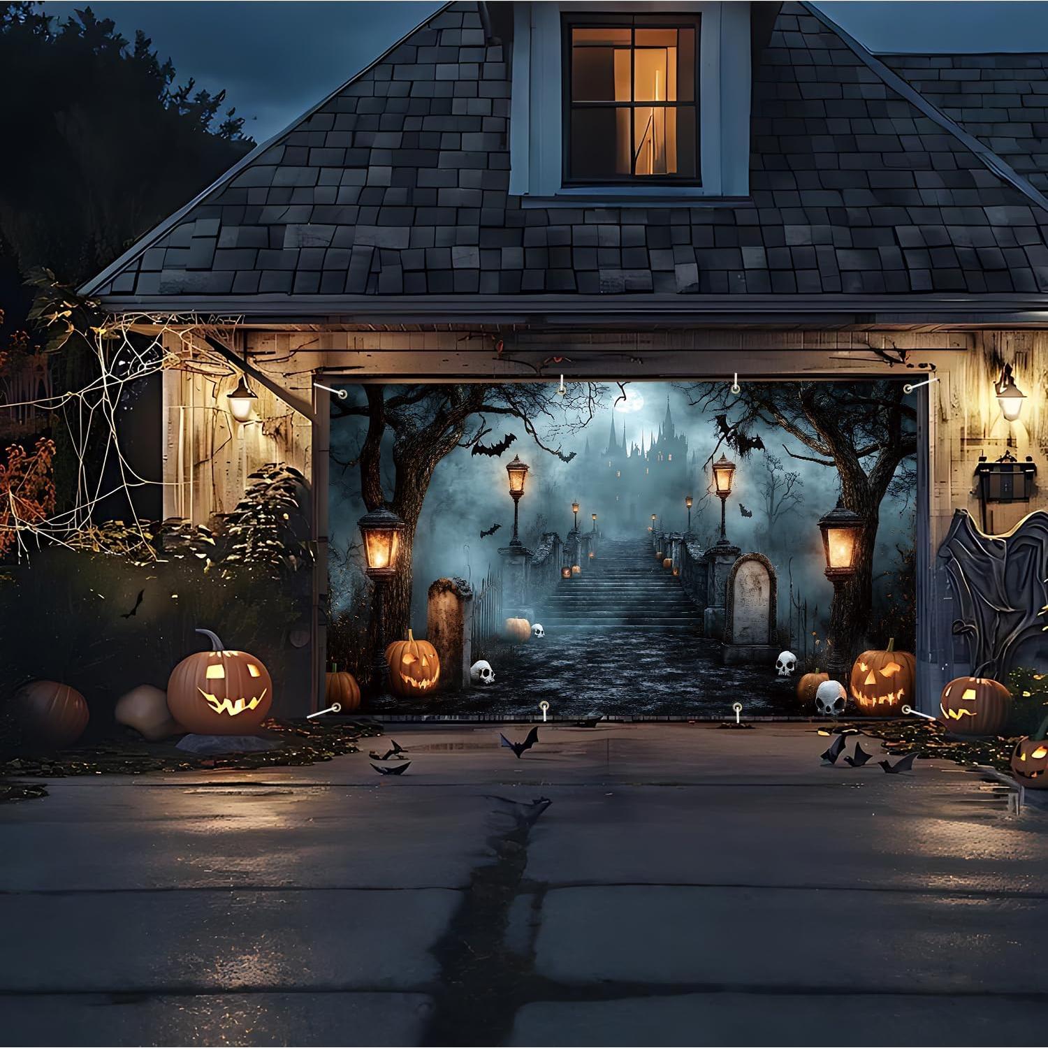 Banner de Puerta de Garaje Halloween THISFIND 3.96x1.83m Poliester