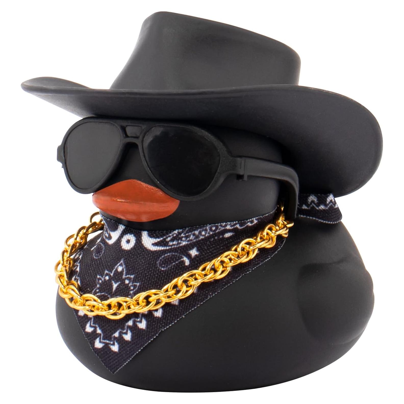 Patito de Goma Decorativo Wonuu con Sombrero y Gafas - Negro