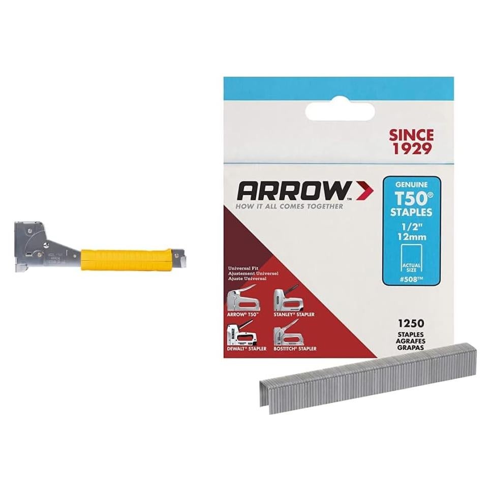 Grapadora de Martillo Arrow HT50 + Grapas T50 1/2" 1250 Unidades