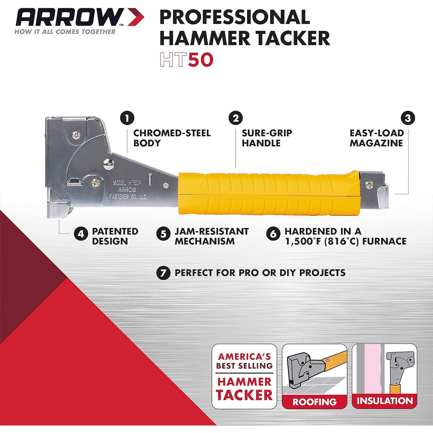 Grapadora de Martillo Arrow HT50 + Grapas T50 1/2" 1250 Unidades