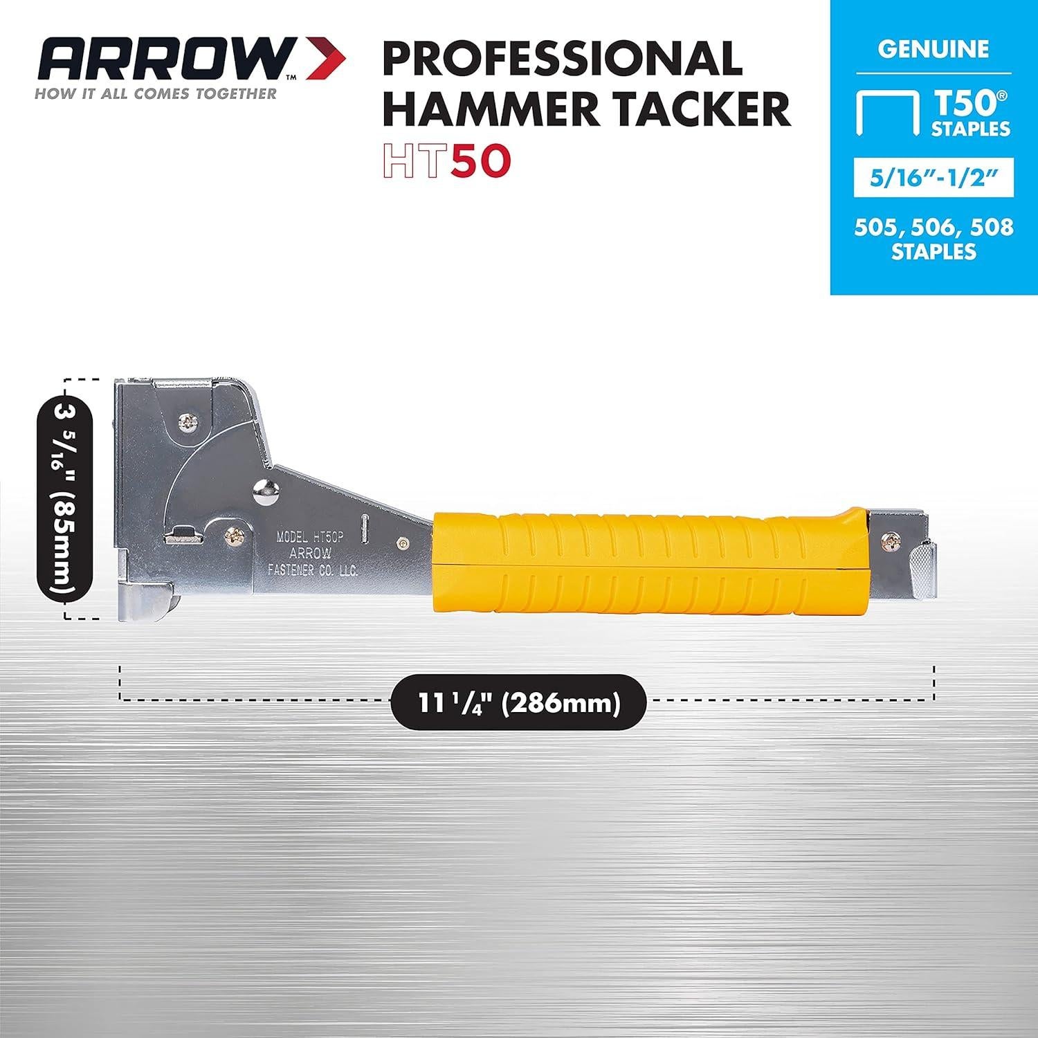 Grapadora de Martillo Arrow HT50 + Grapas T50 1/2" 1250 Unidades
