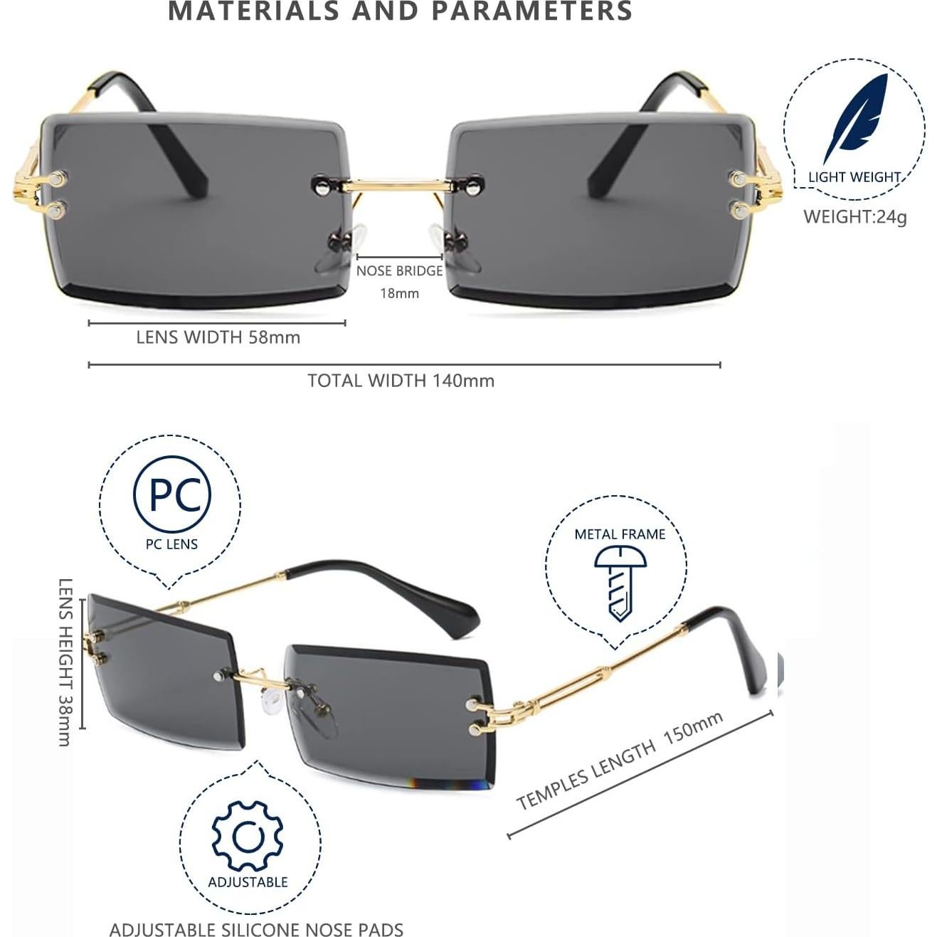 Gafas de Sol Retro Sin Montura LASPOR Unisex Metal Dorado UV400