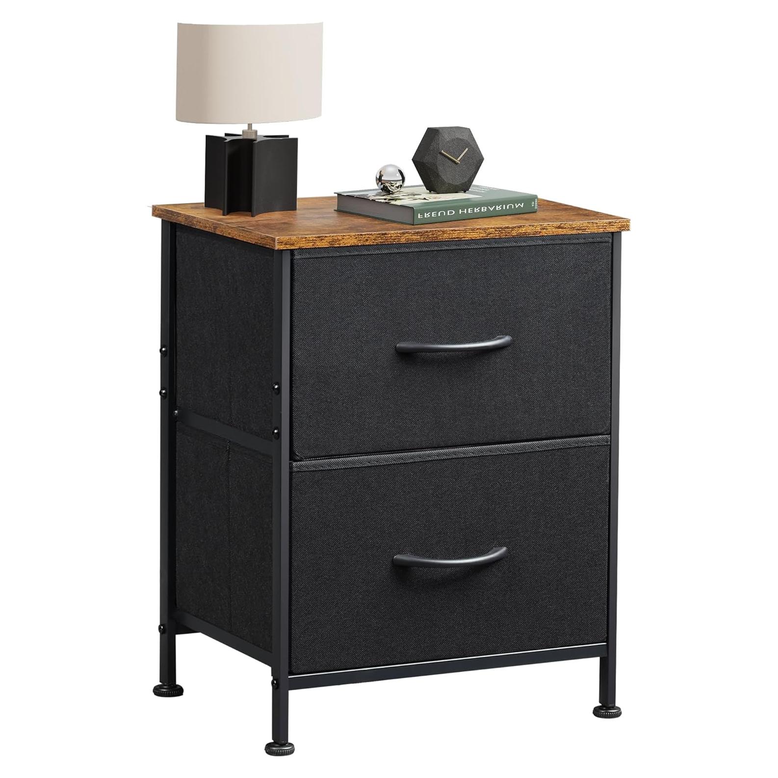 Mesita de Noche WLIVE ASNG088DHS 2 Cajones Negro Marrón