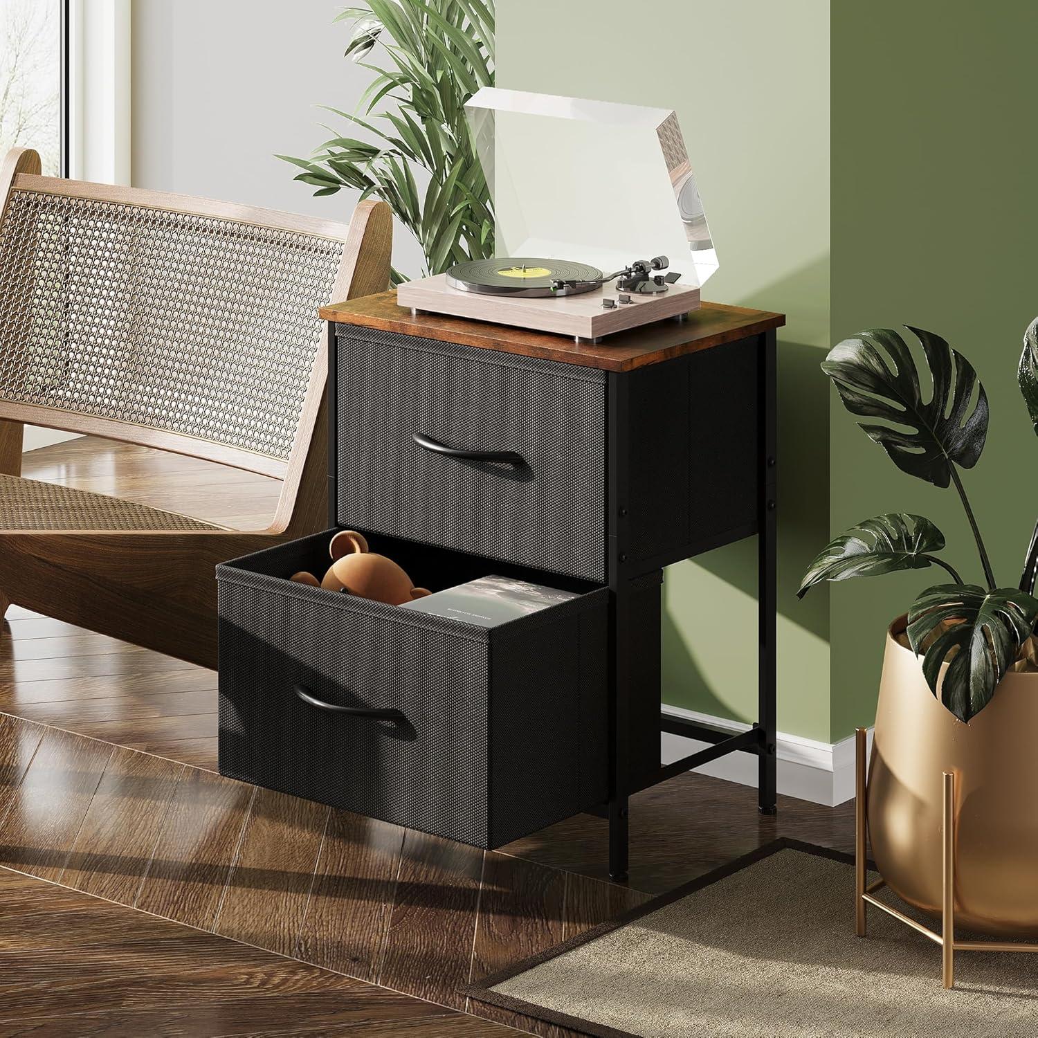Mesita de Noche WLIVE ASNG088DHS 2 Cajones Negro Marrón