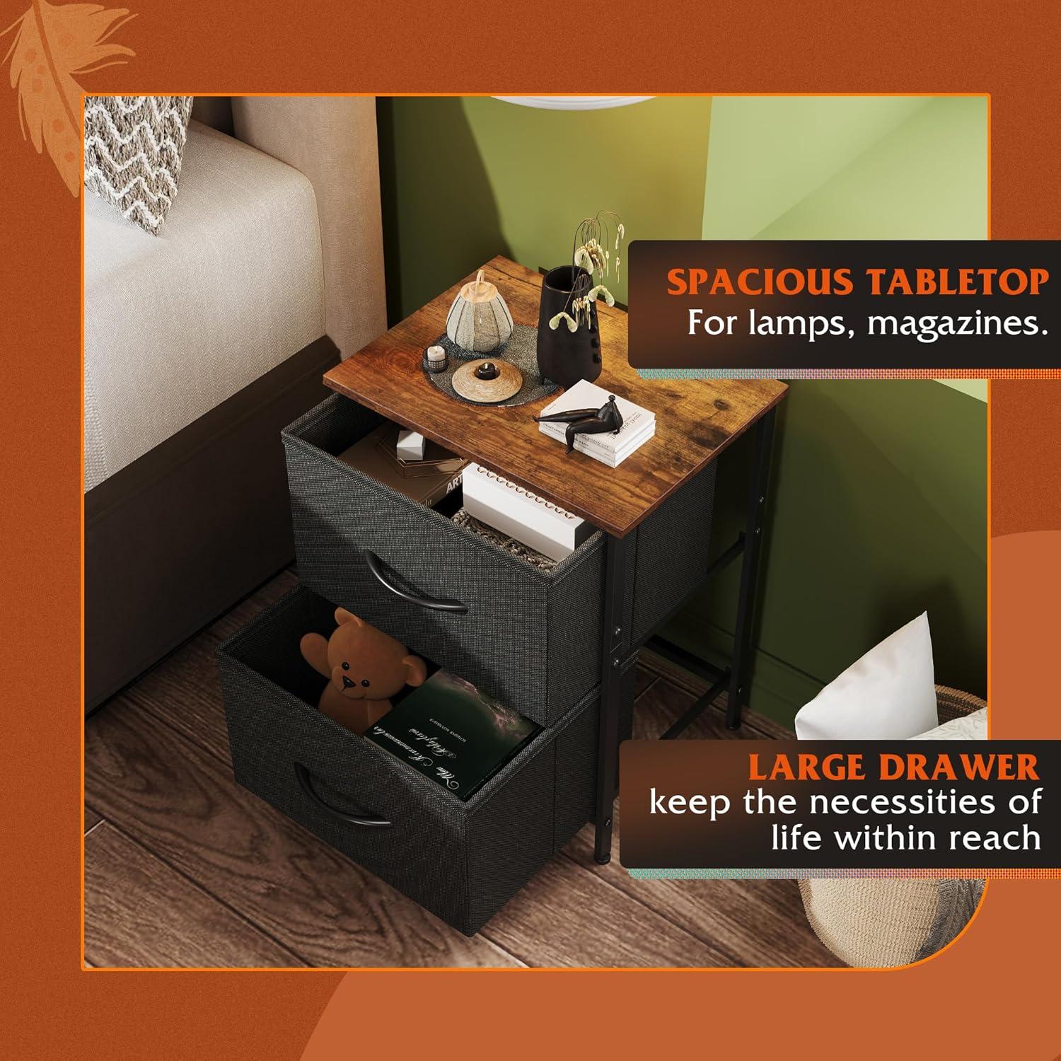 Mesita de Noche WLIVE ASNG088DHS 2 Cajones Negro Marrón