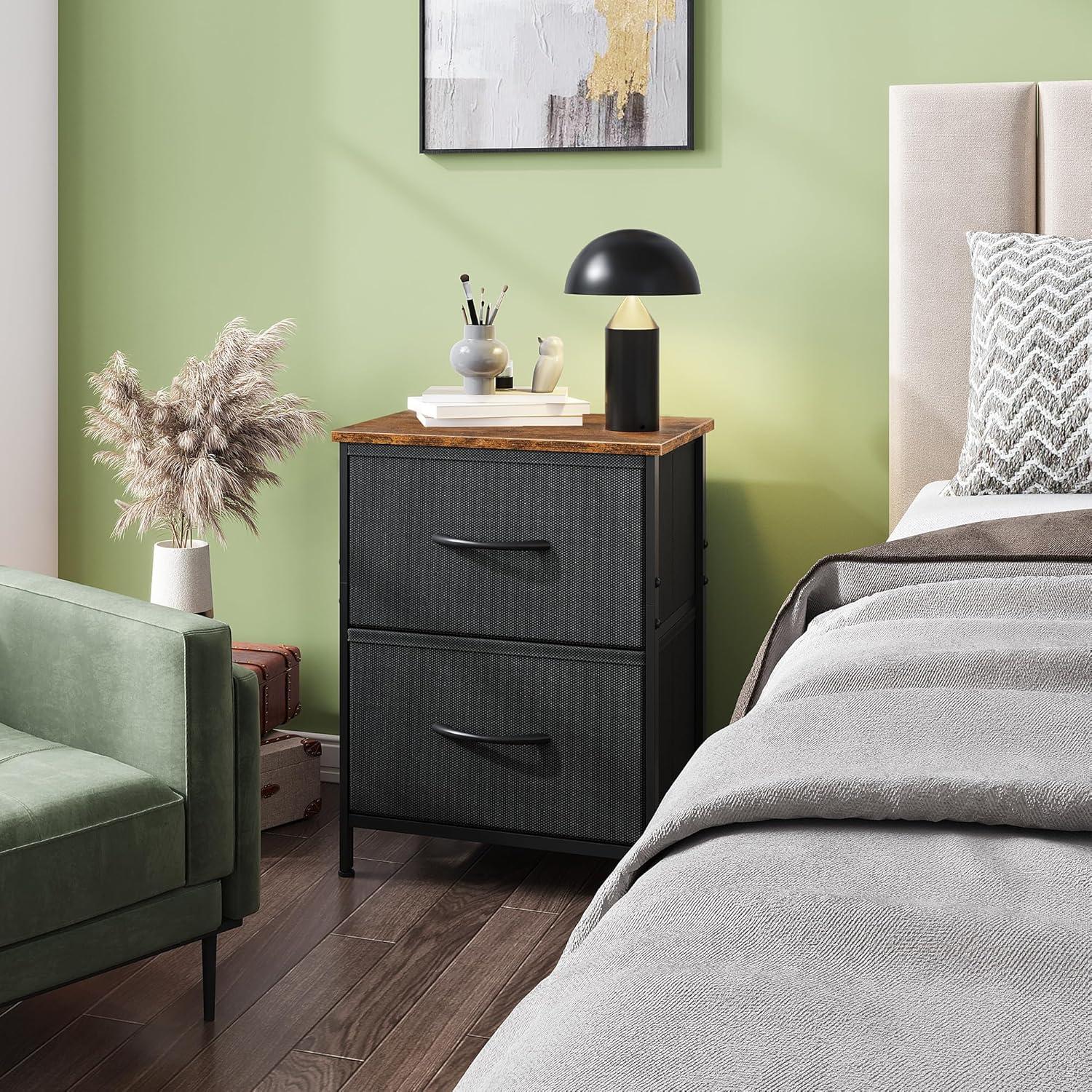 Mesita de Noche WLIVE ASNG088DHS 2 Cajones Negro Marrón