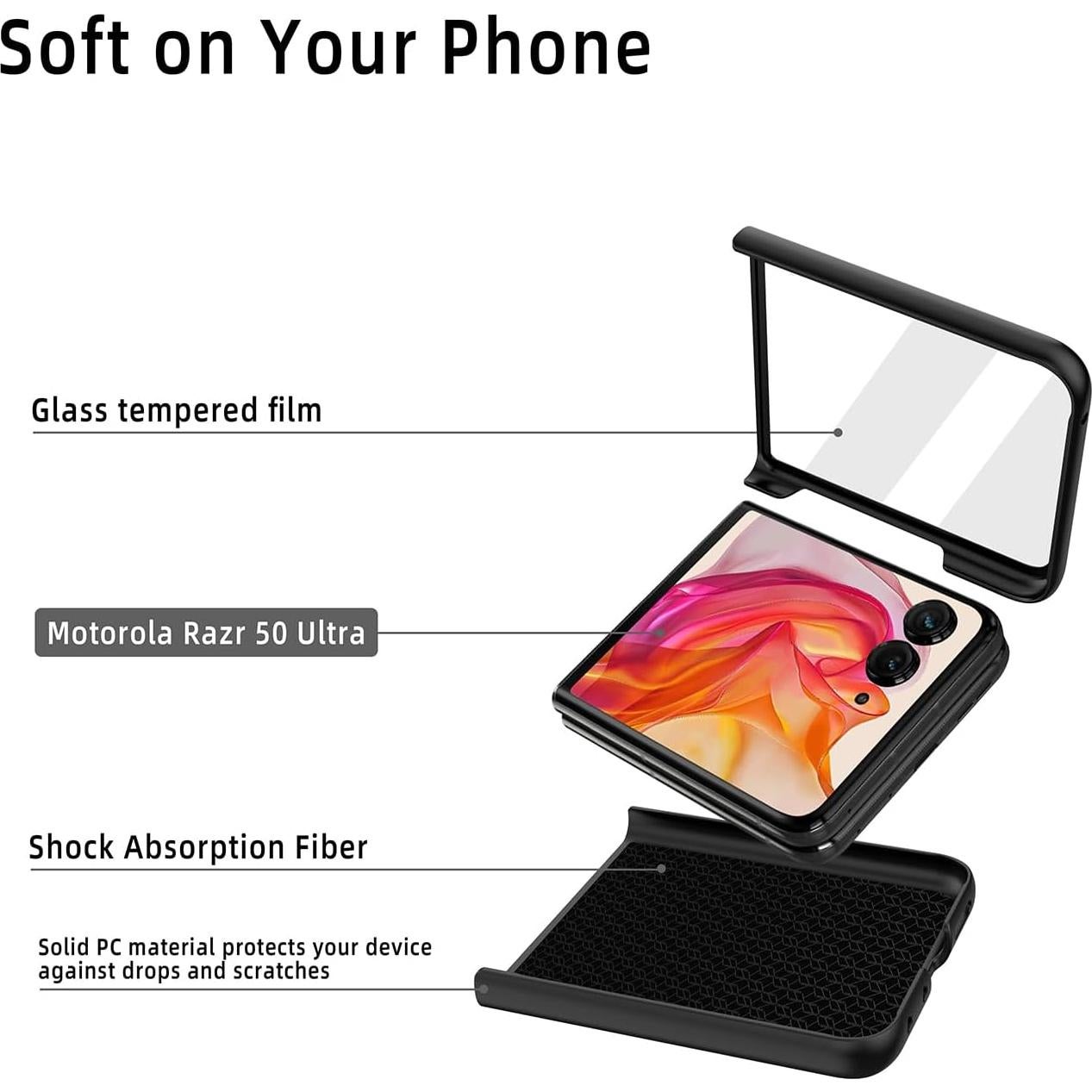 Funda para Motorola Razr Plus 2024 con protector de pantalla negro