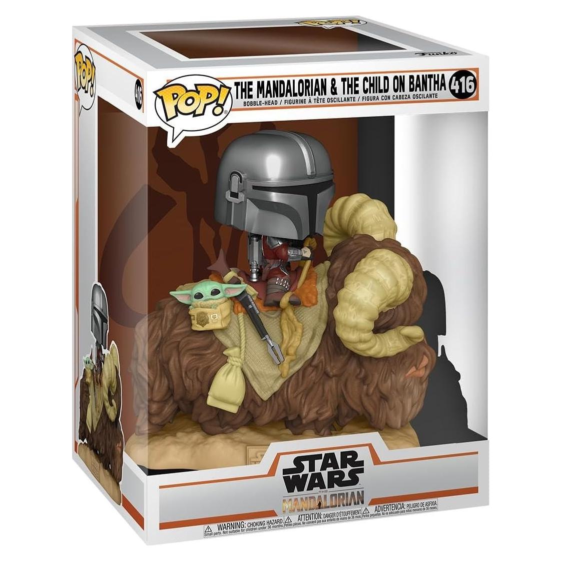 Figura Pop! Deluxe Funko Mandaloriano en Bantha con Niño