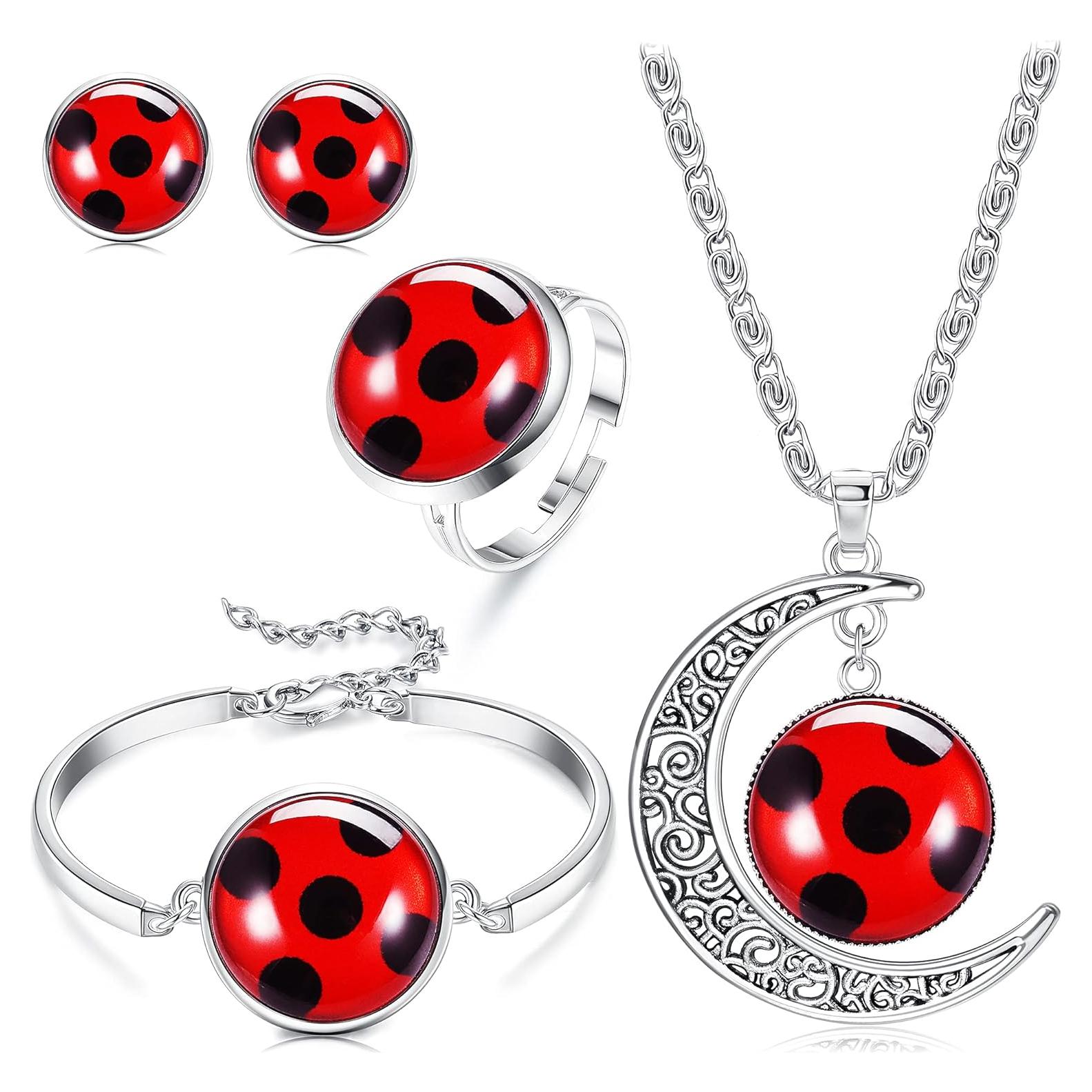 Conjunto de Joyería de Mariquita HAIAISO - Pulsera, Collar, Anillo y Pendientes