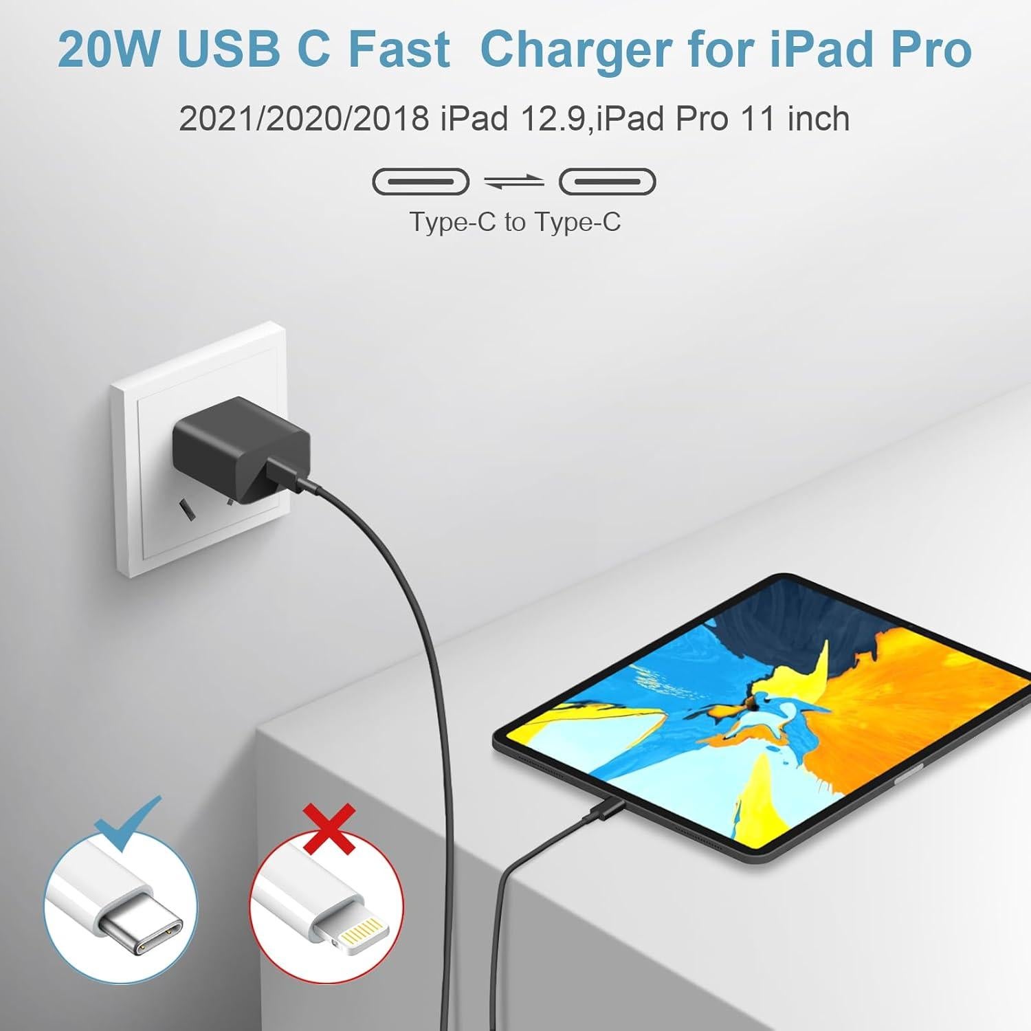 Cargador Rápido USB C 20W + Cable 3m para iPhone 16/15