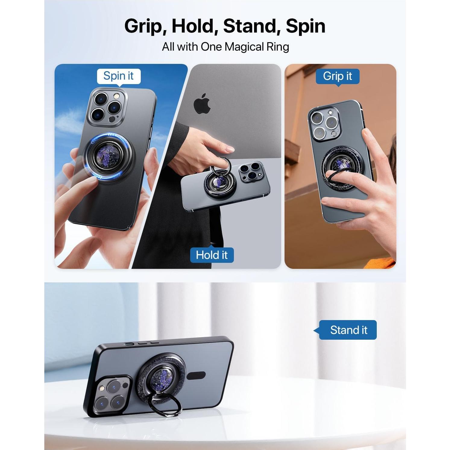 Soporte de Anillo Magnético ROWJOWL para iPhone 360° Negro