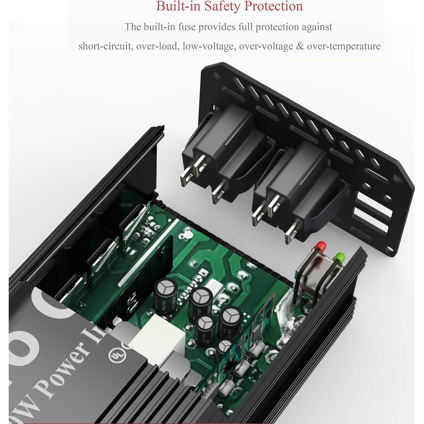 Inversor de Potencia Pro Chaser 400W 12V DC a 220V AC Negro