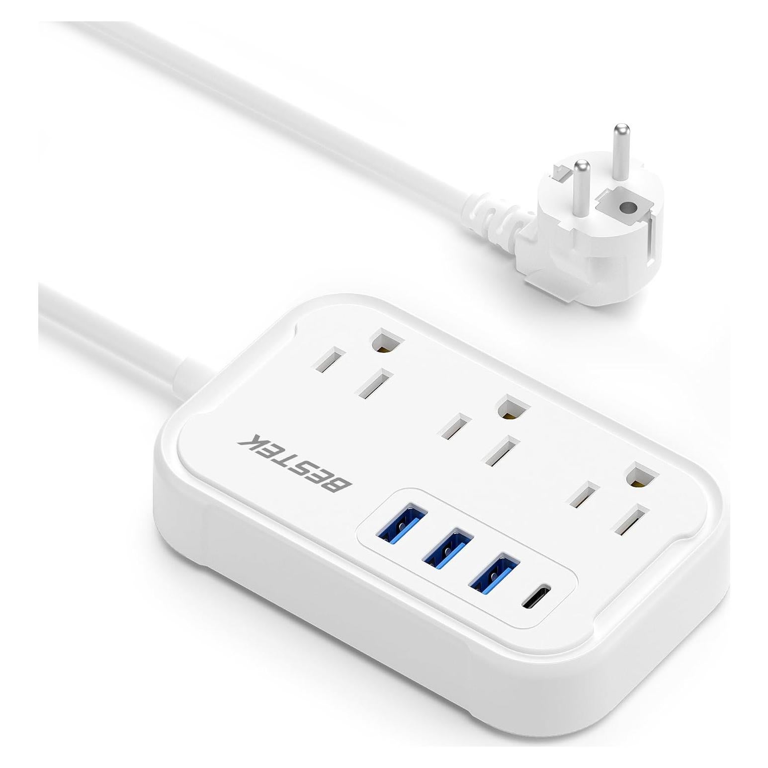 Adaptador de Enchufe de Viaje BESTEK Tipo E/F con 3 USB y PD 20W