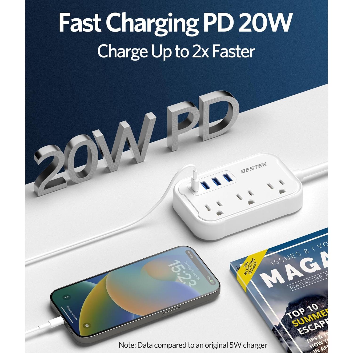 Adaptador de Enchufe de Viaje BESTEK Tipo E/F con 3 USB y PD 20W