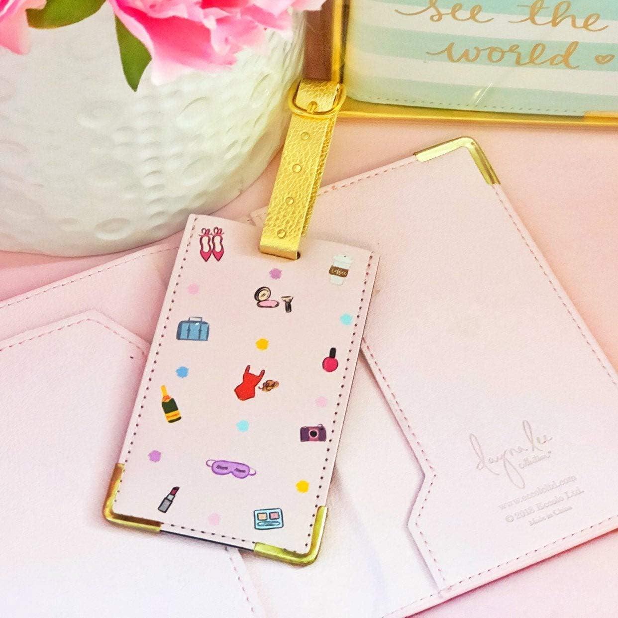 Funda de Pasaporte Eccolo Rosa + Etiquetas de Equipaje 14x10 cm