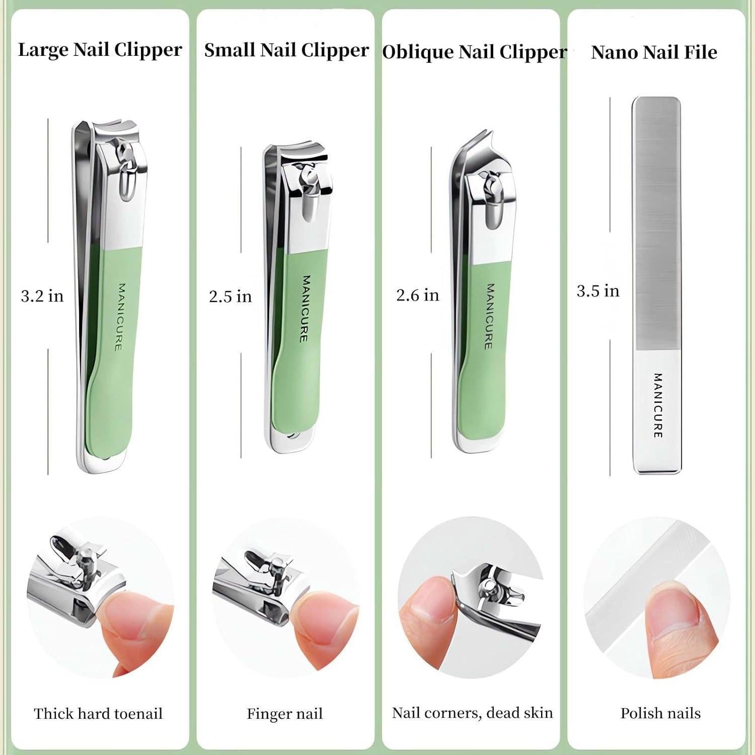 Juego de Manicura 7 Piezas NEMIBAD Acero Inoxidable Verde