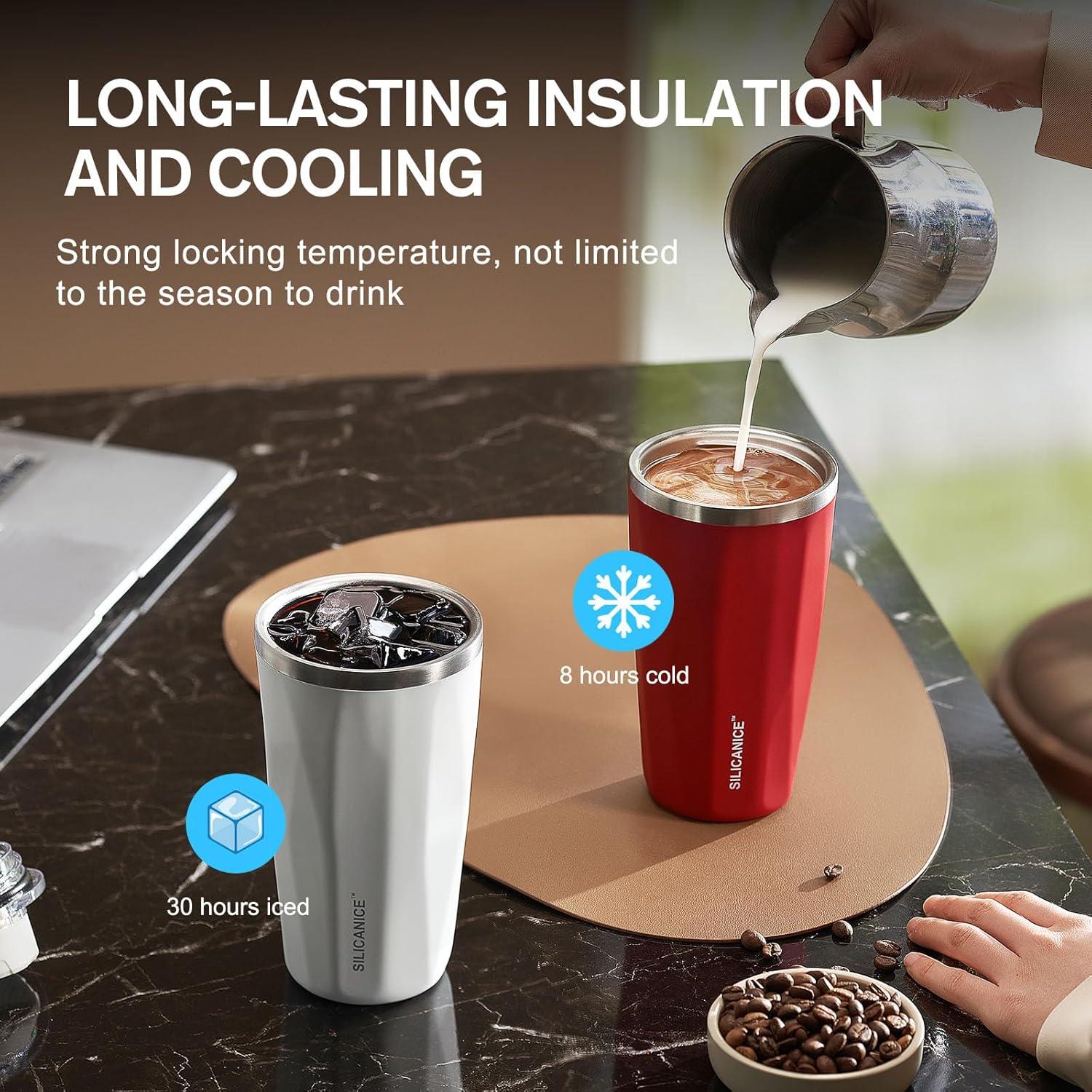 Taza de Viaje Aislada 20 oz SILICANICE Rojo, A prueba de Fugas