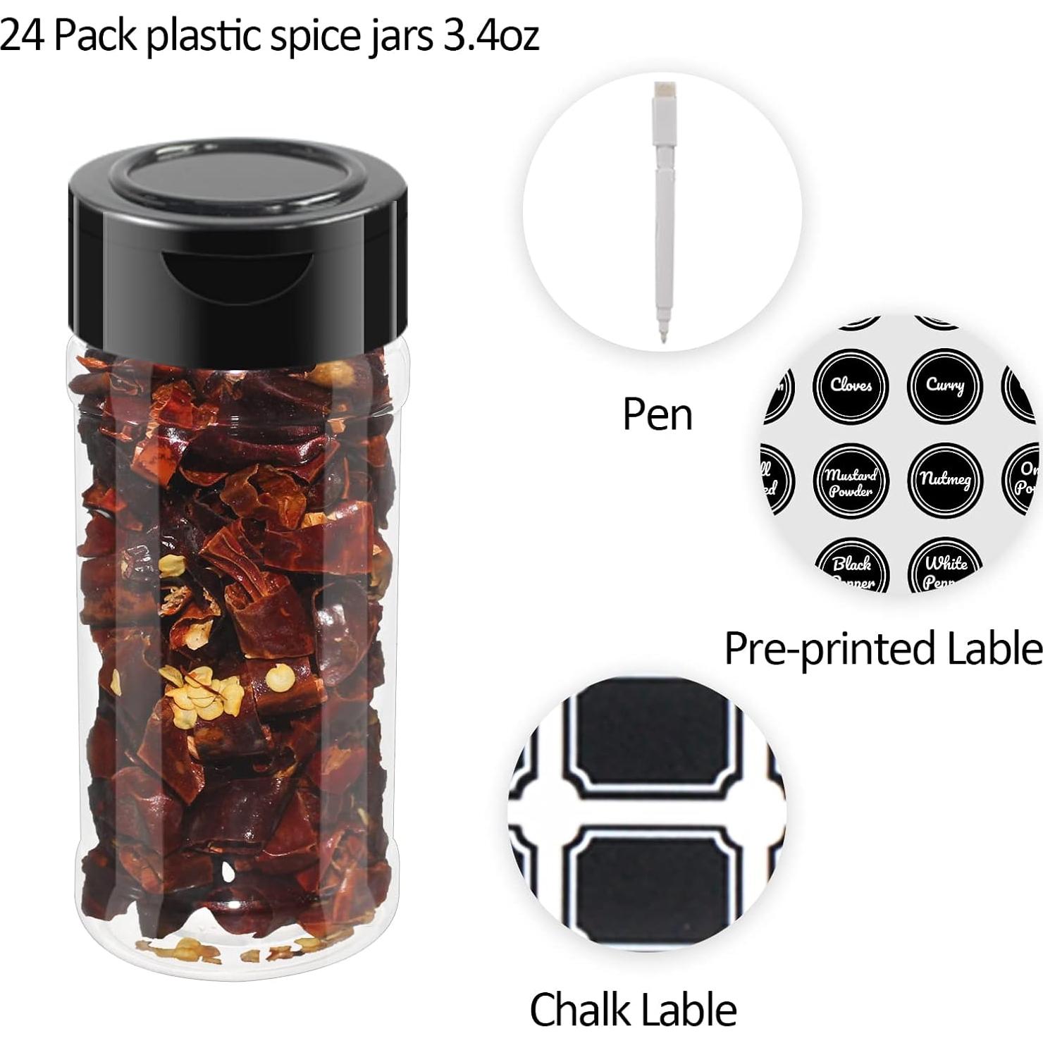 Juego de 24 Tarros de Especias Plástico 3oz con Etiquetas