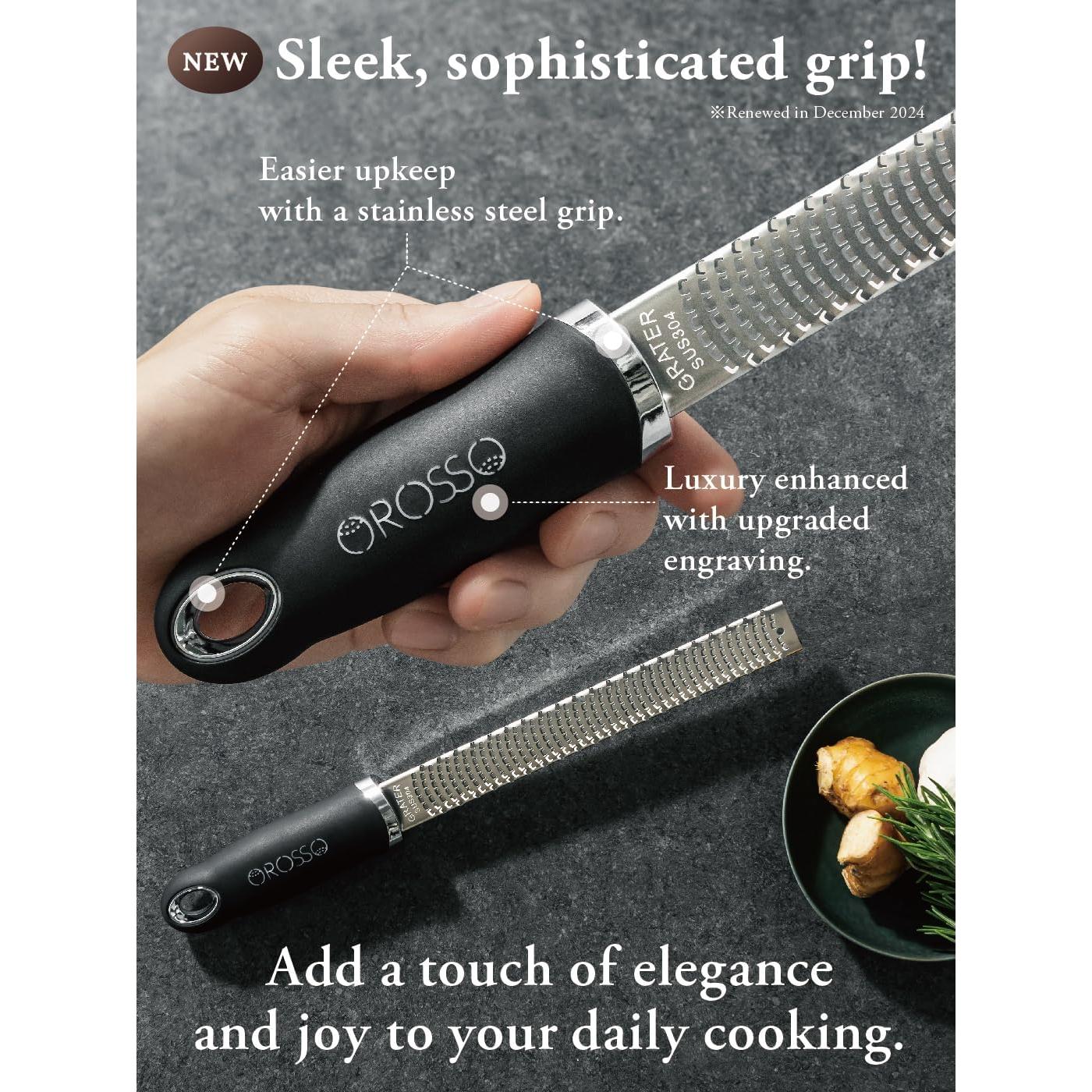 Rallador Zester OROSSO Negro para Queso y Cítricos 33cm