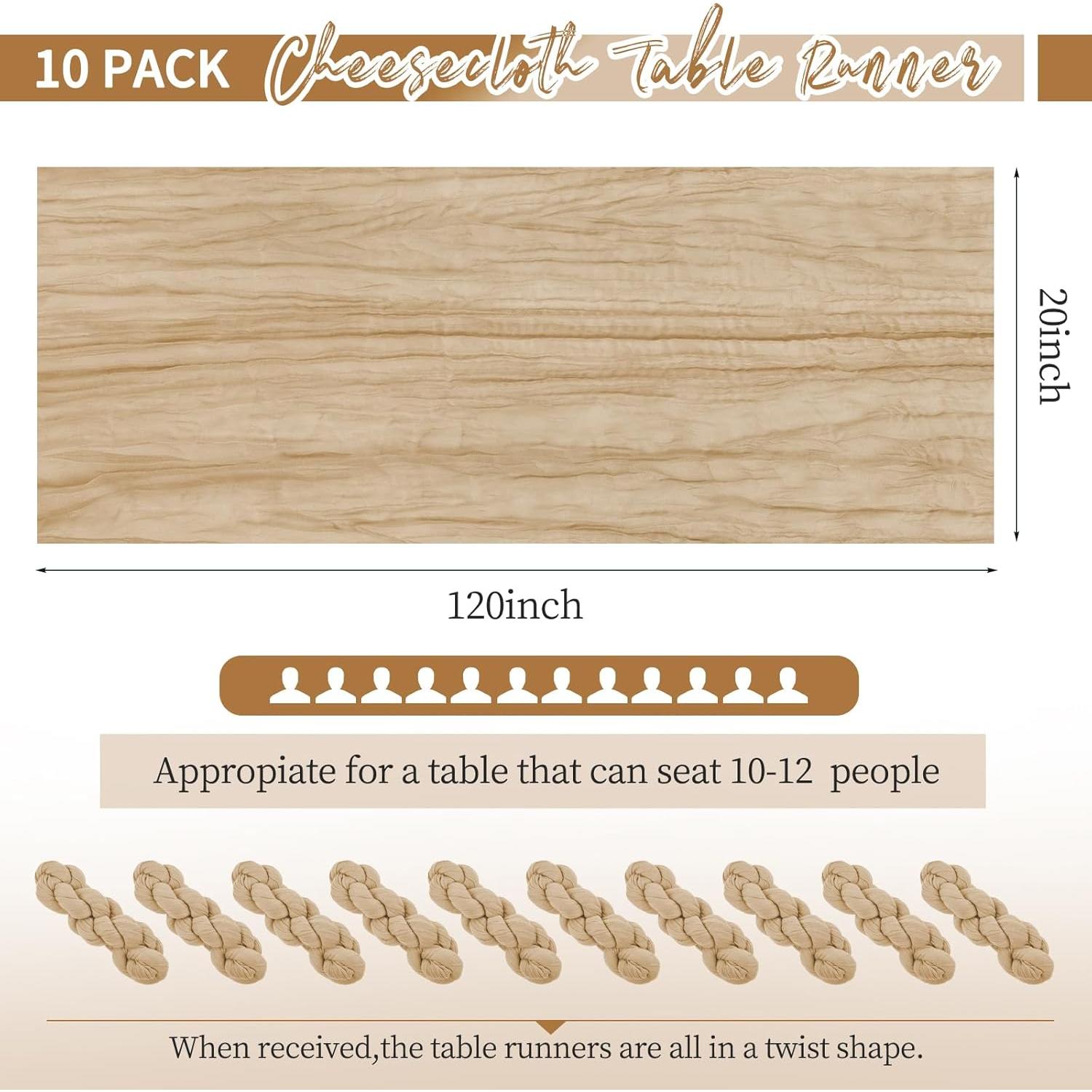 Paquete de 10 Caminos de Mesa de Gasa Beige 50.8x304.8 cm