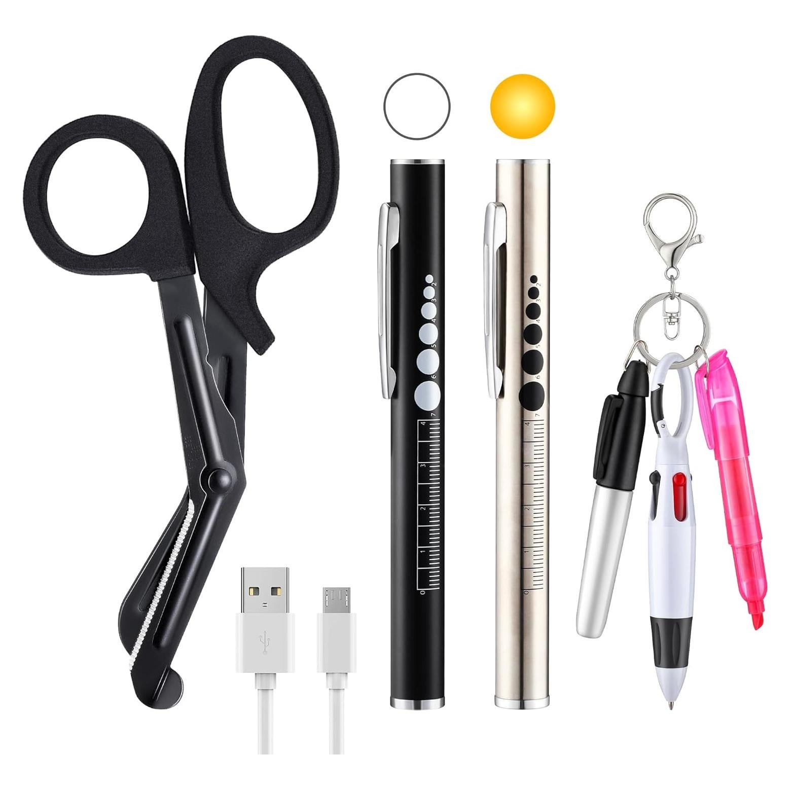 Conjunto de Herramientas para Enfermeras Enhon 6 Piezas - Linternas LED, Tijeras 15 cm, Marcadores