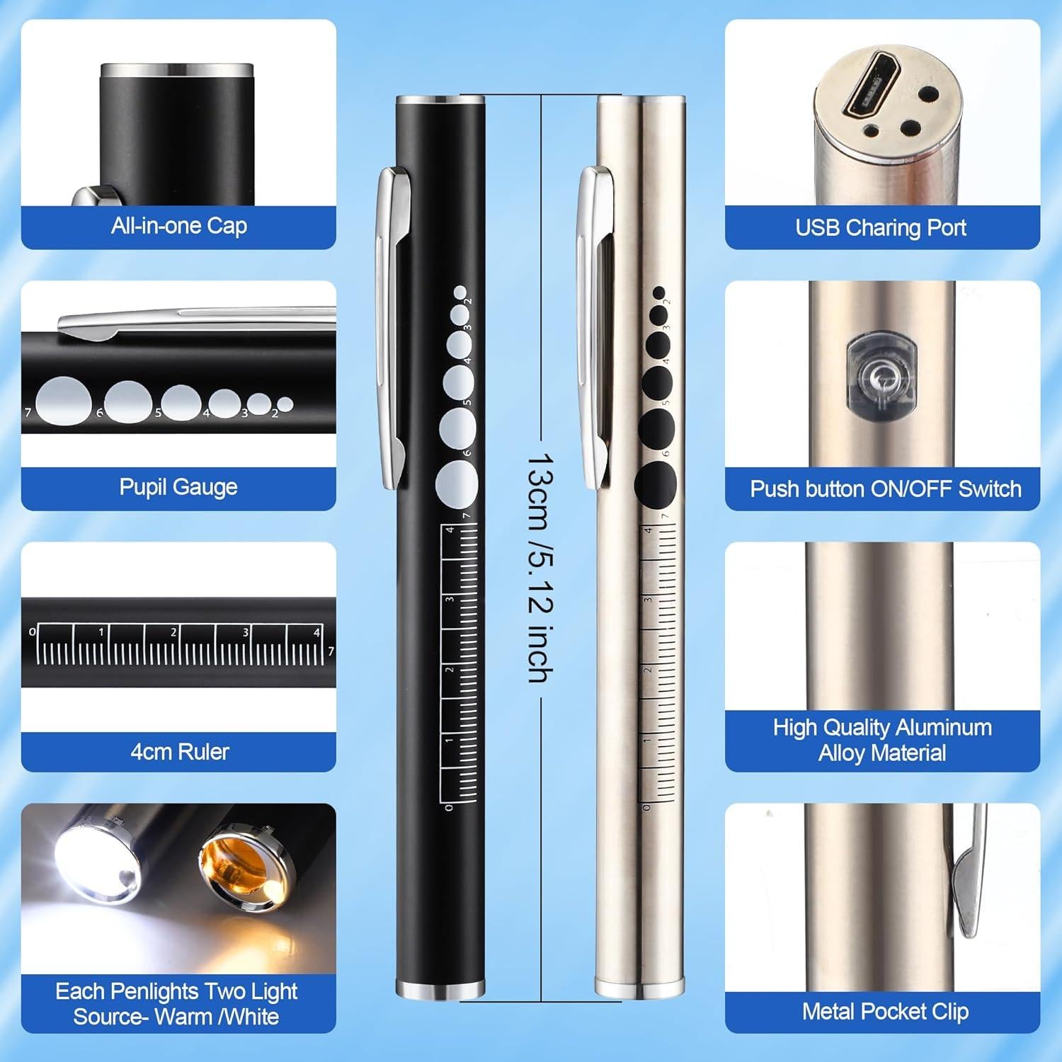 Conjunto de Herramientas para Enfermeras Enhon 6 Piezas - Linternas LED, Tijeras 15 cm, Marcadores