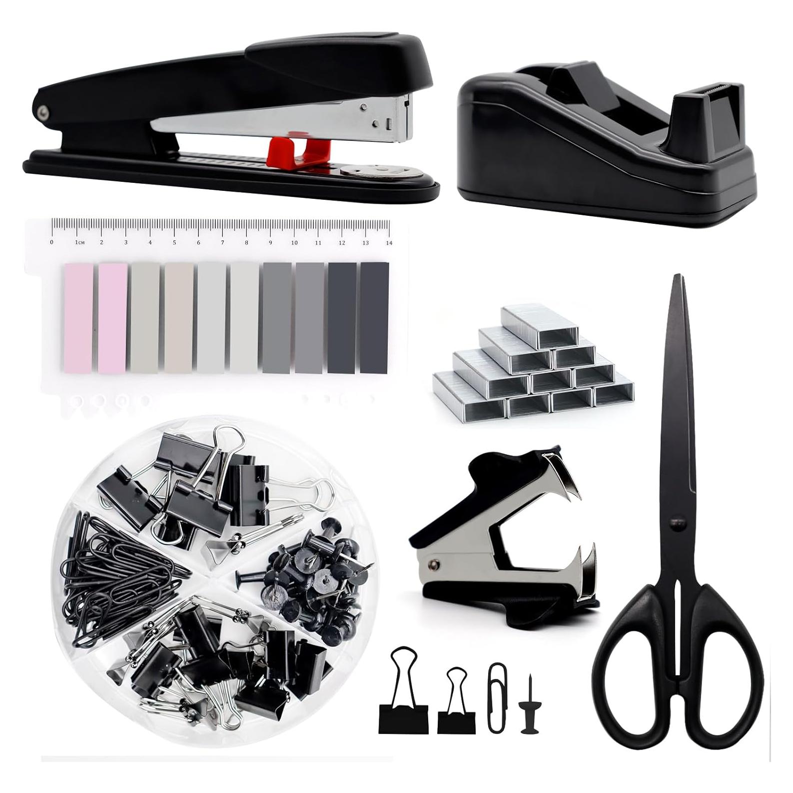 Conjunto de Suministros de Oficina UPIHO Negro - Grapadora, Dispensador y Más