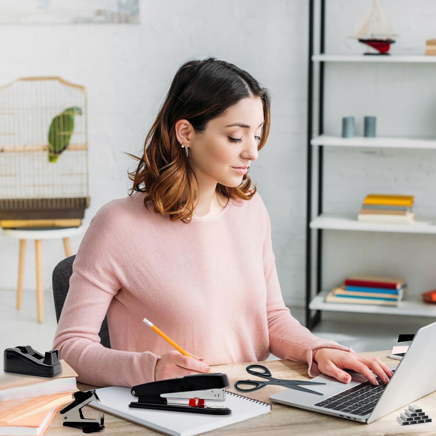 Conjunto de Suministros de Oficina UPIHO Negro - Grapadora, Dispensador y Más