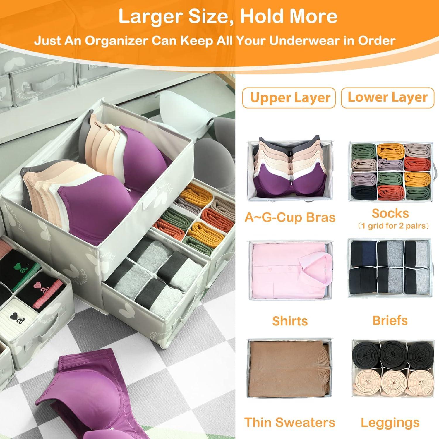 Organizador de Cajón EASEVE Gris 3 en 1 para Ropa y Calcetines