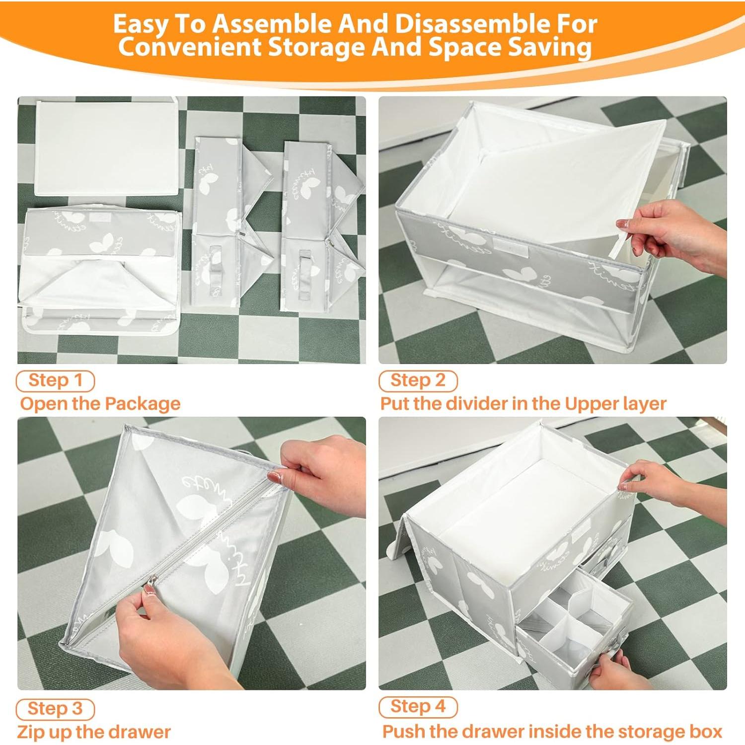 Organizador de Cajón EASEVE Gris 3 en 1 para Ropa y Calcetines