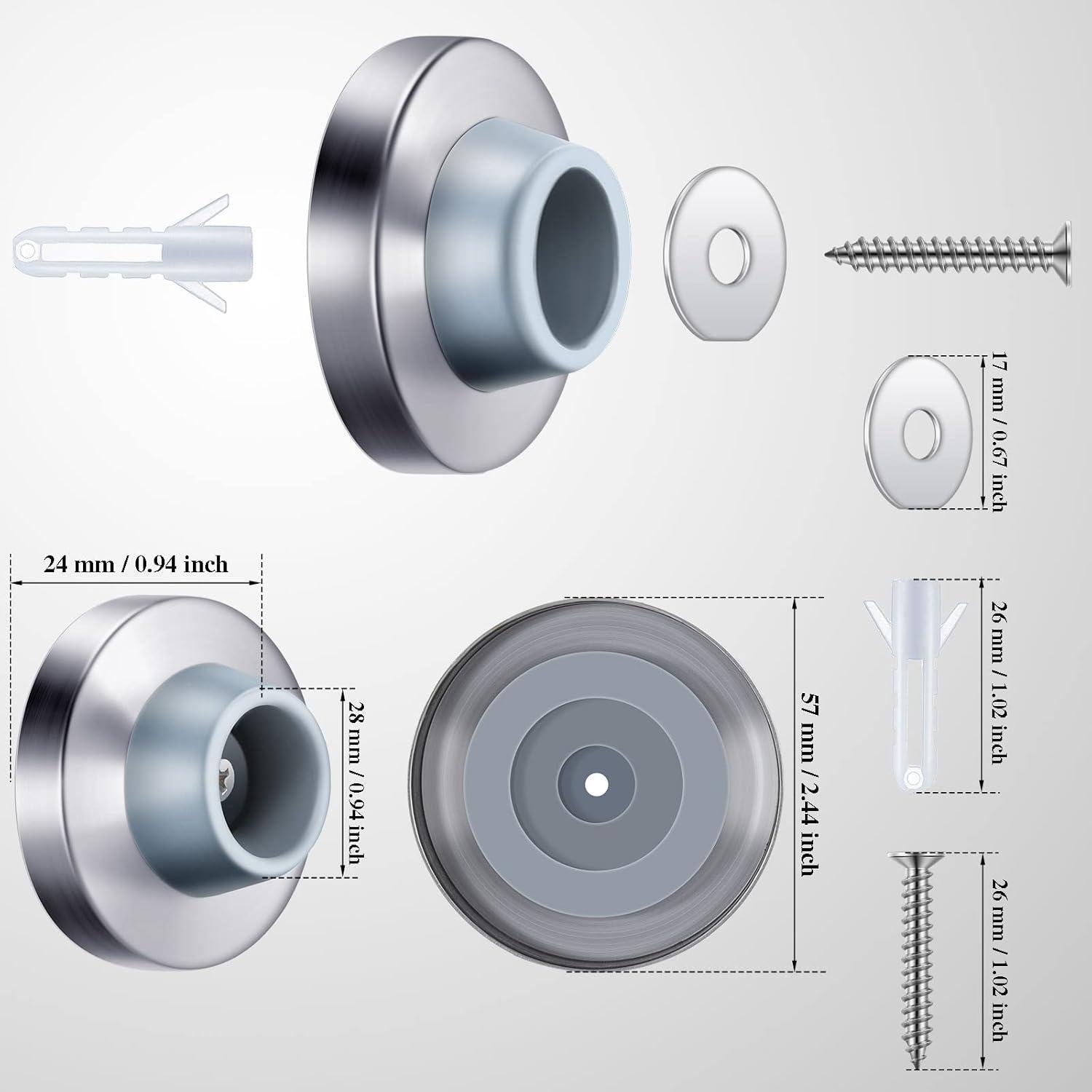 Tope de puerta cóncavo Hotop de acero inoxidable - 2 piezas