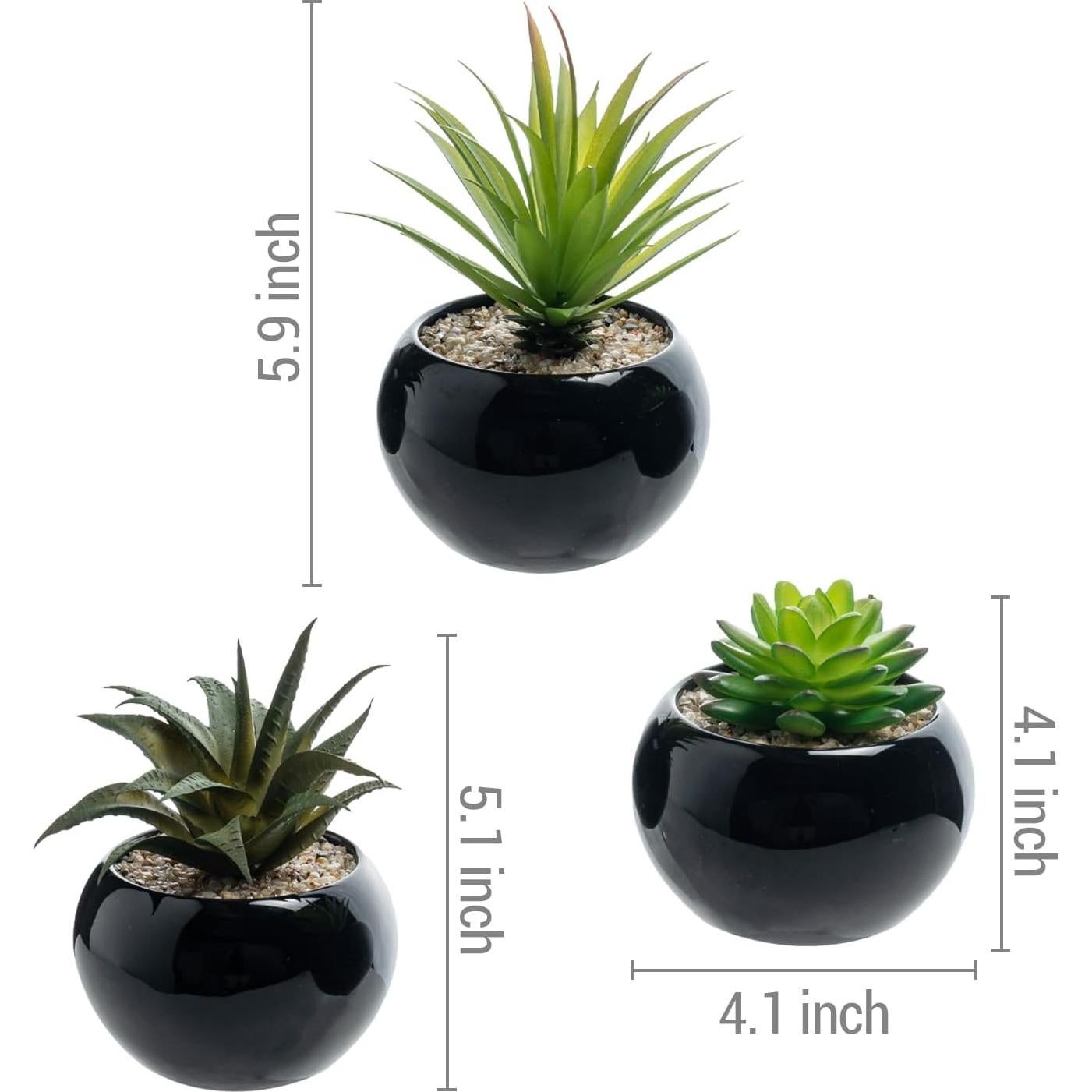 Set de 3 Mini Suculentas Artificiales MyGift en Macetas Cerámicas Negras