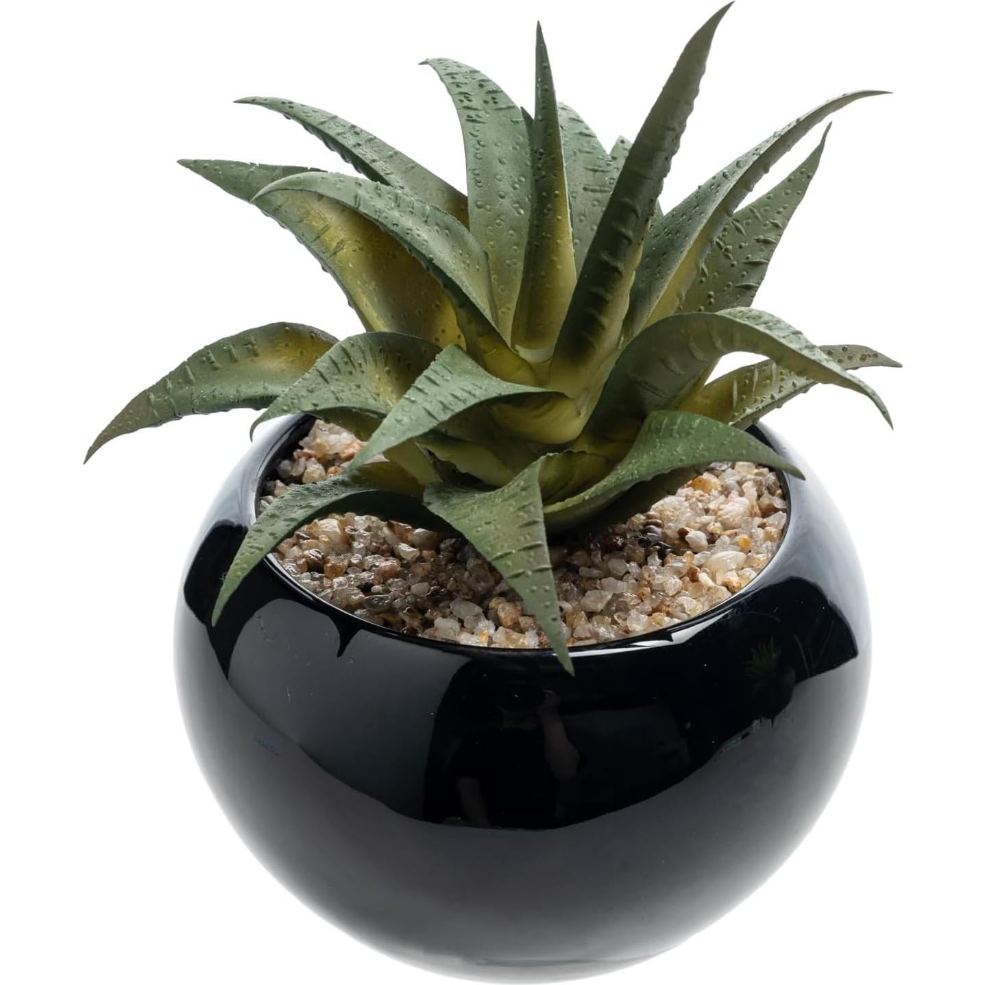 Set de 3 Mini Suculentas Artificiales MyGift en Macetas Cerámicas Negras