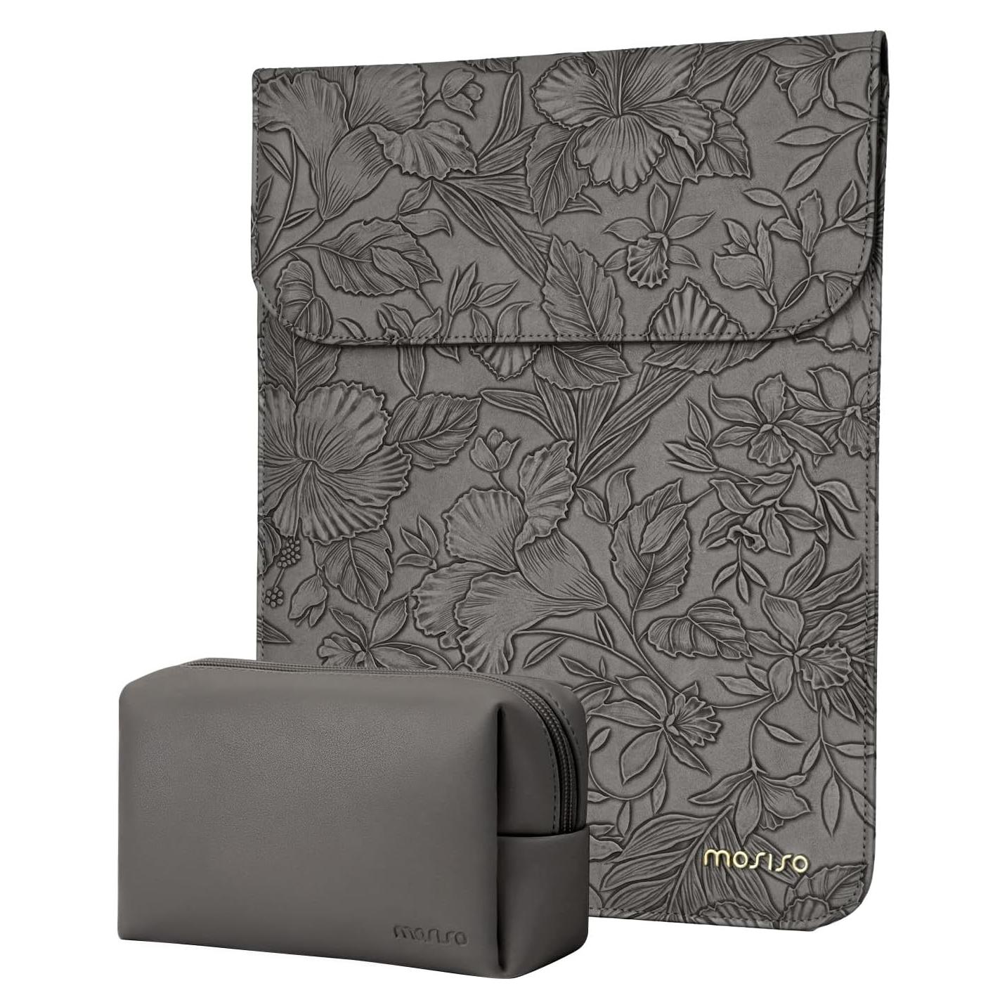 Funda para Laptop MOSISO 13" Gris PU con Hibisco Retro