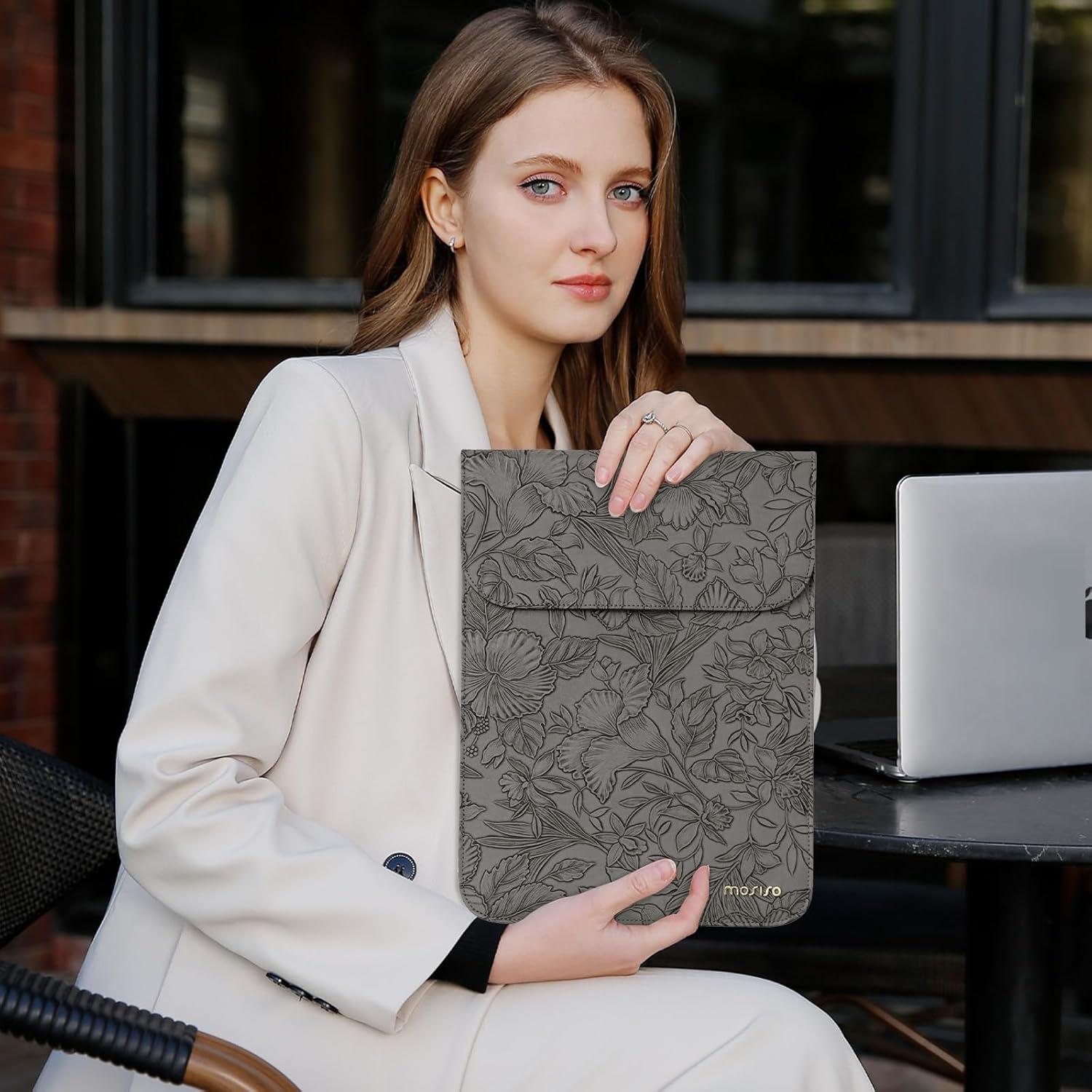 Funda para Laptop MOSISO 13" Gris PU con Hibisco Retro