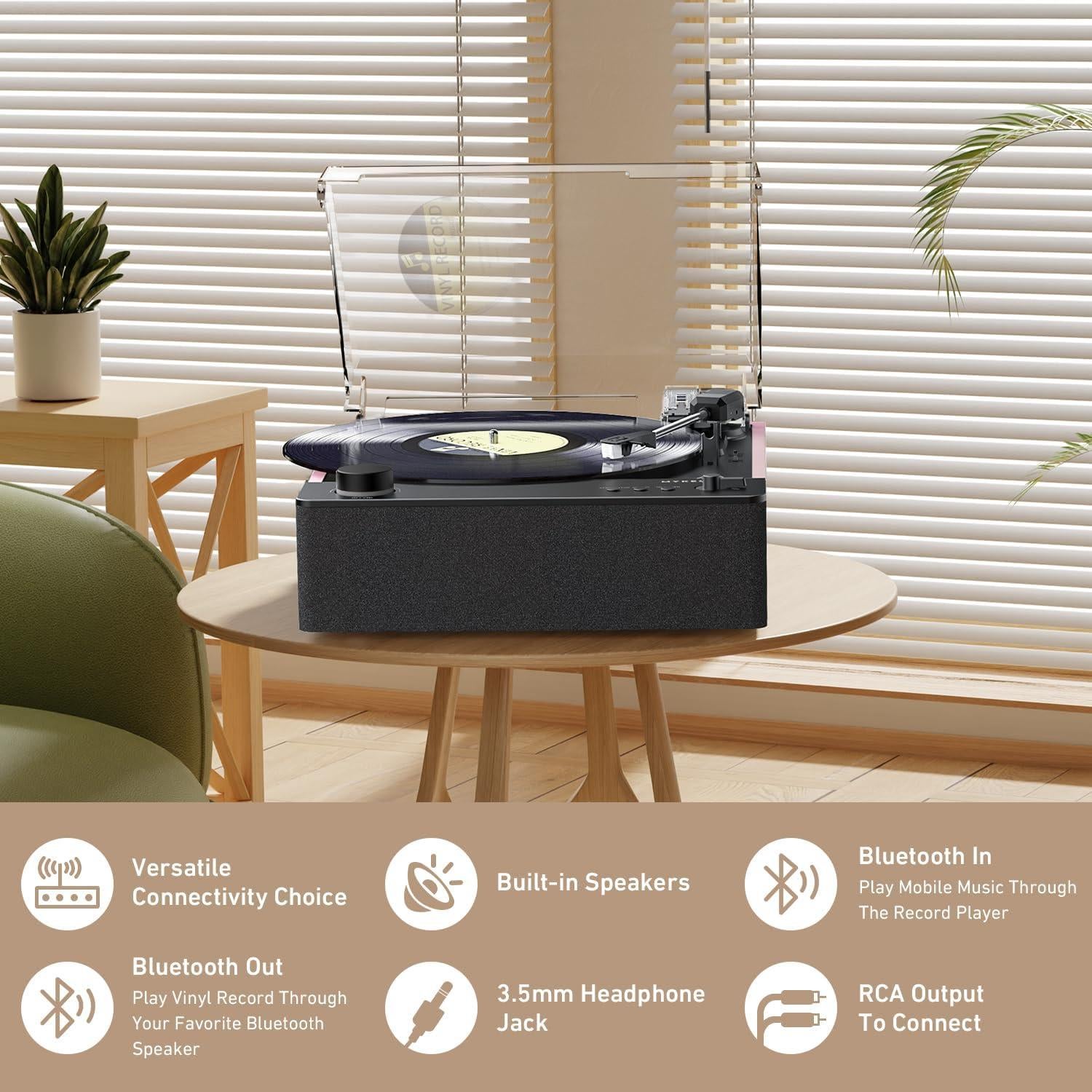 Tocadiscos Automático MYKESONIC Rosa Bluetooth Hi-Fi