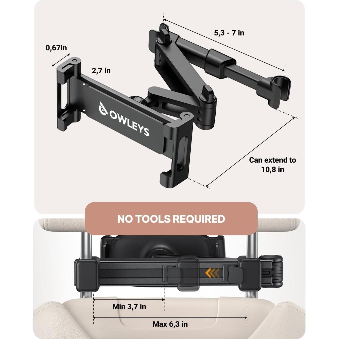 Soporte de Tablet para Reposacabezas de Coche Owleys - Ajustable y Universal