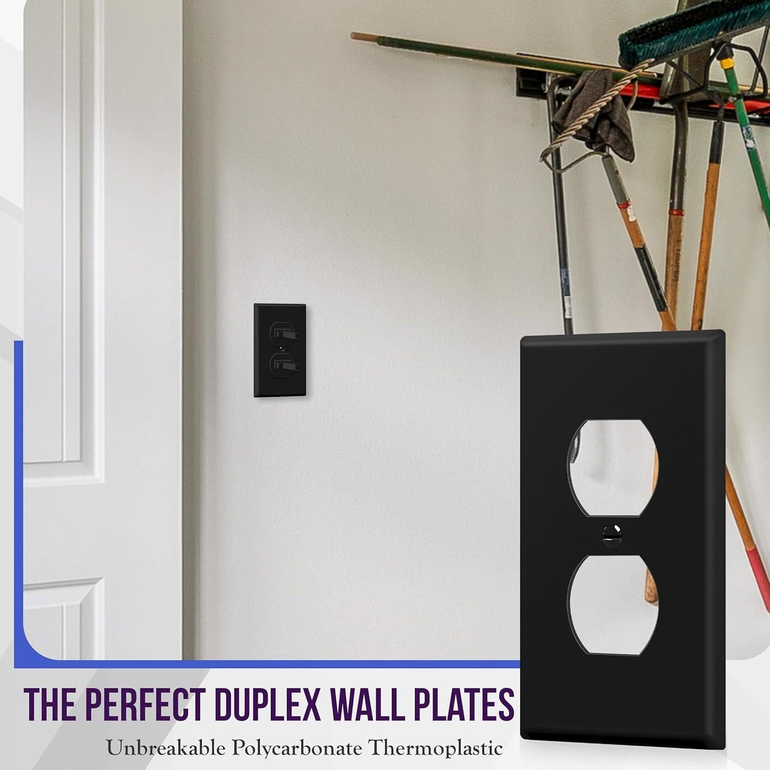 Placa de Pared Dúplex ENERLITES 11.43x7.01cm Negro