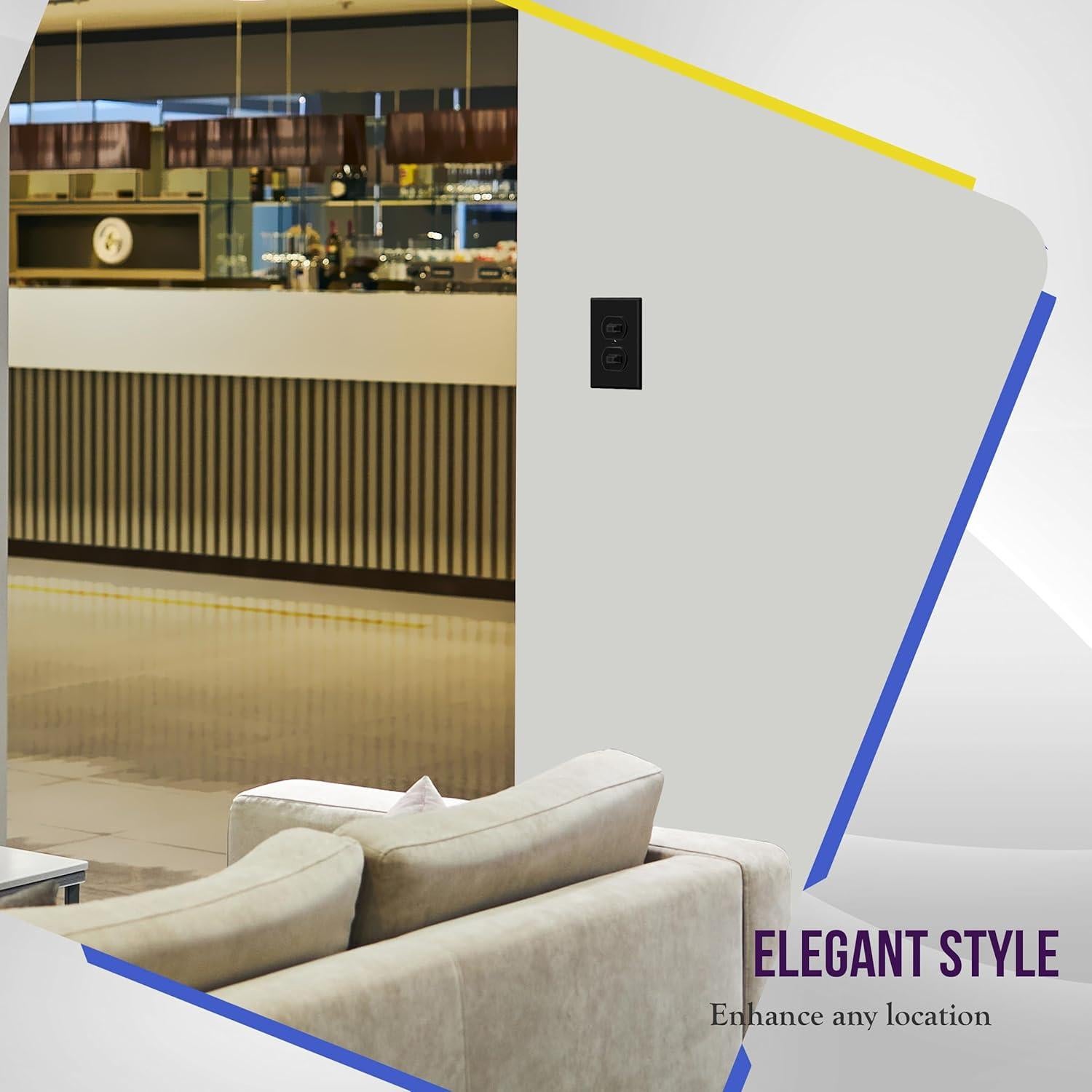 Placa de Pared Dúplex ENERLITES 11.43x7.01cm Negro