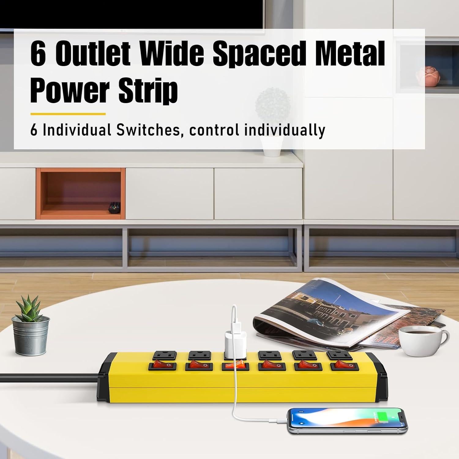 Regleta de Metal ANNQUAN 6 Salidas con Interruptores 0.91m