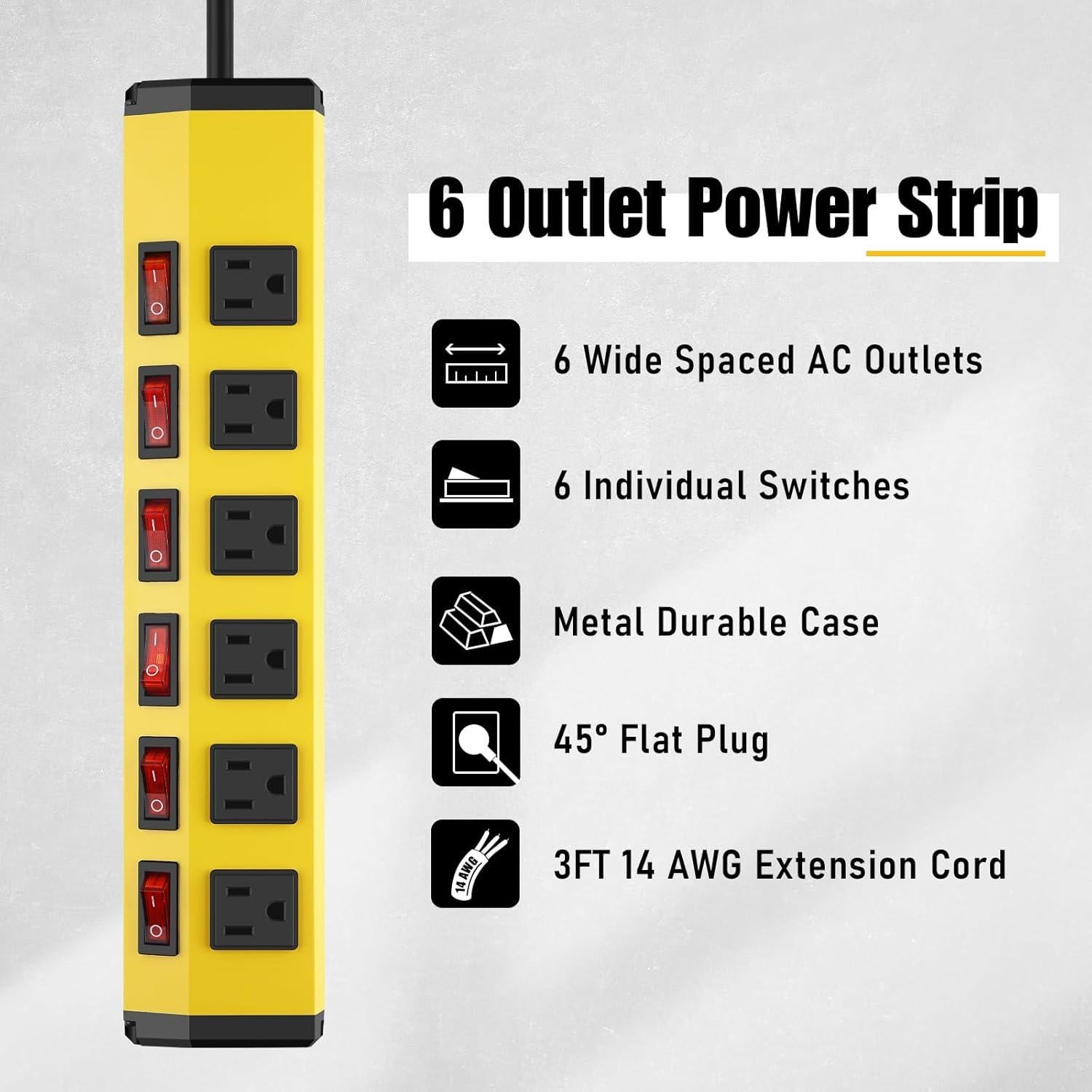 Regleta de Metal ANNQUAN 6 Salidas con Interruptores 0.91m