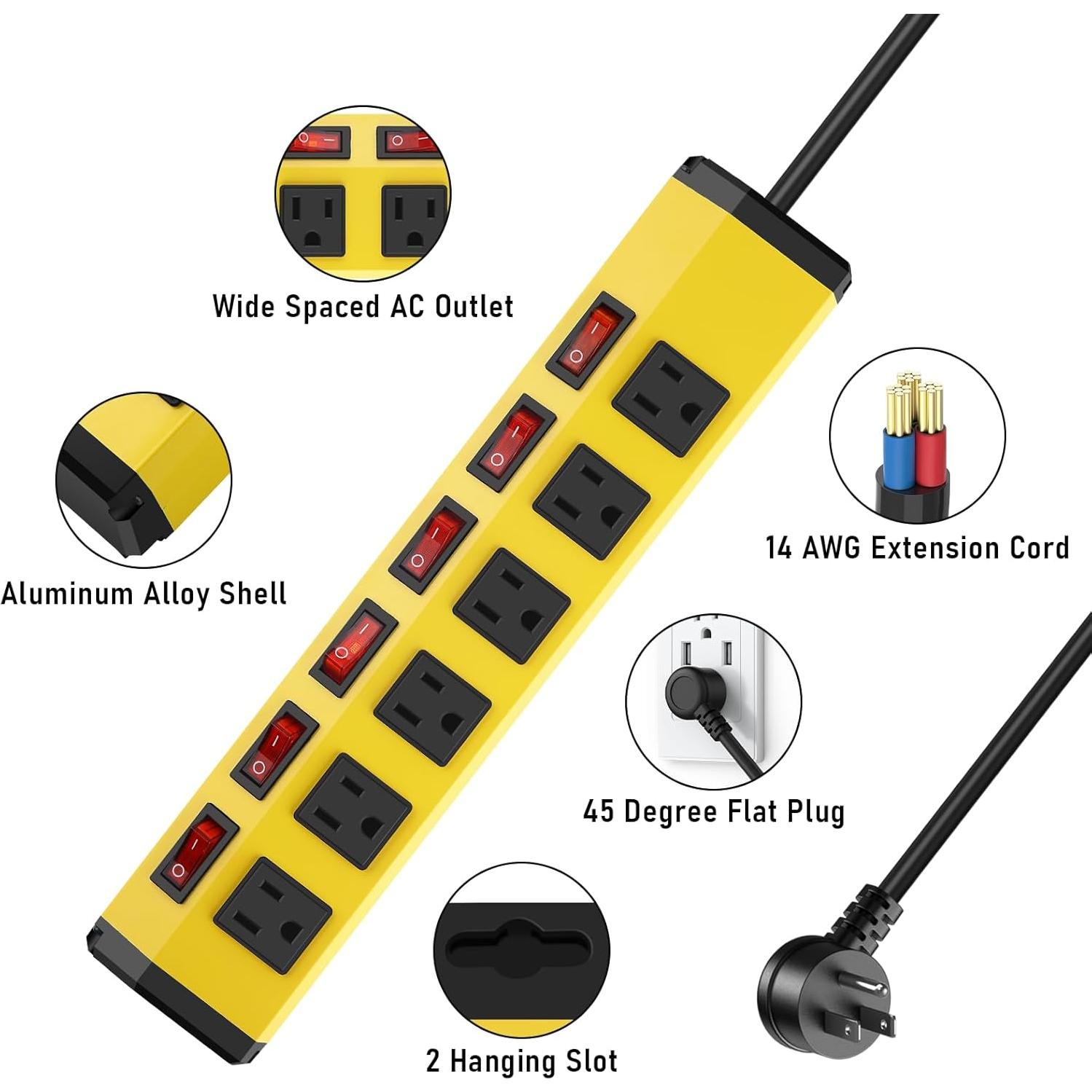 Regleta de Metal ANNQUAN 6 Salidas con Interruptores 0.91m
