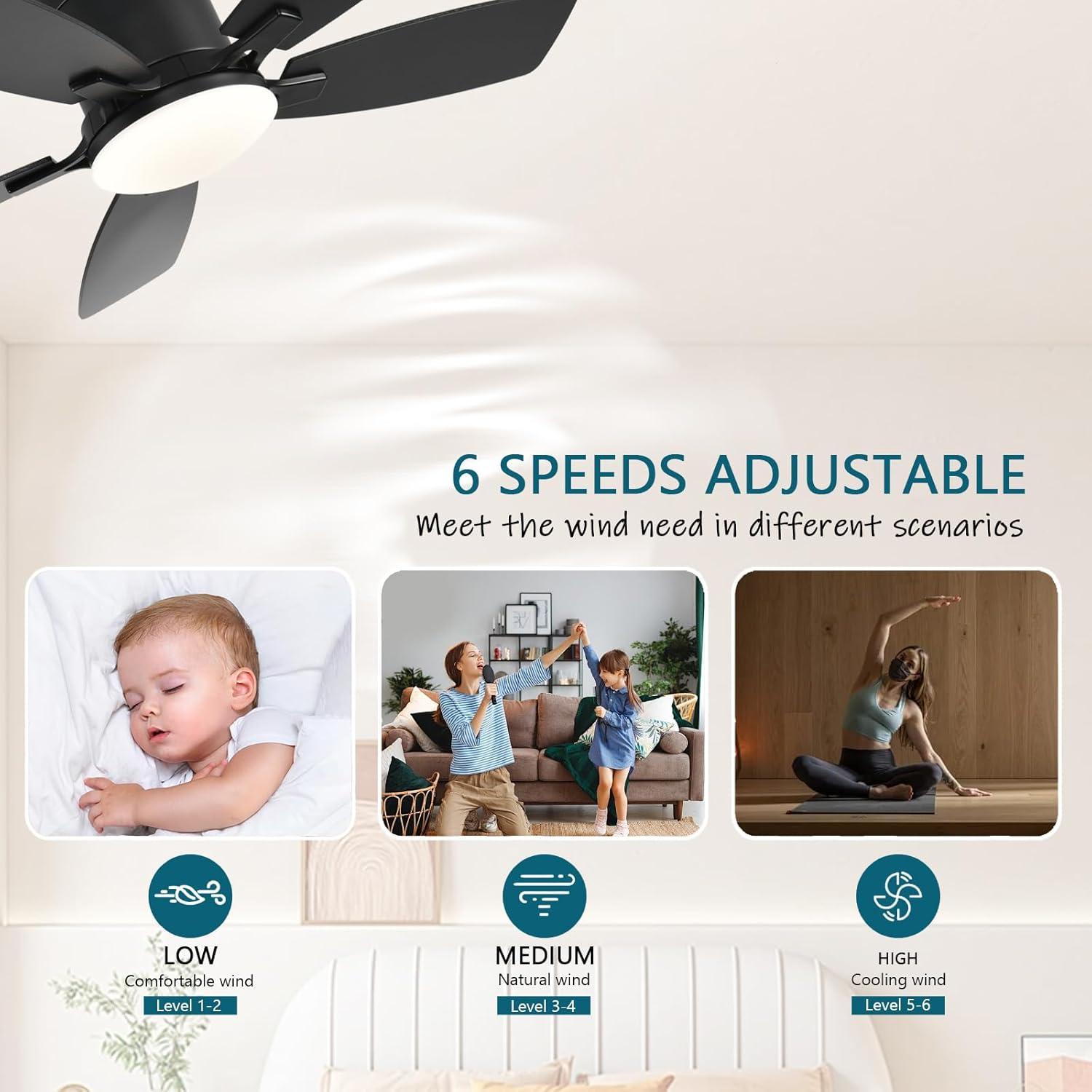 Ventilador de Techo Ayaoty 42" Negro con Luz LED y Control Remoto