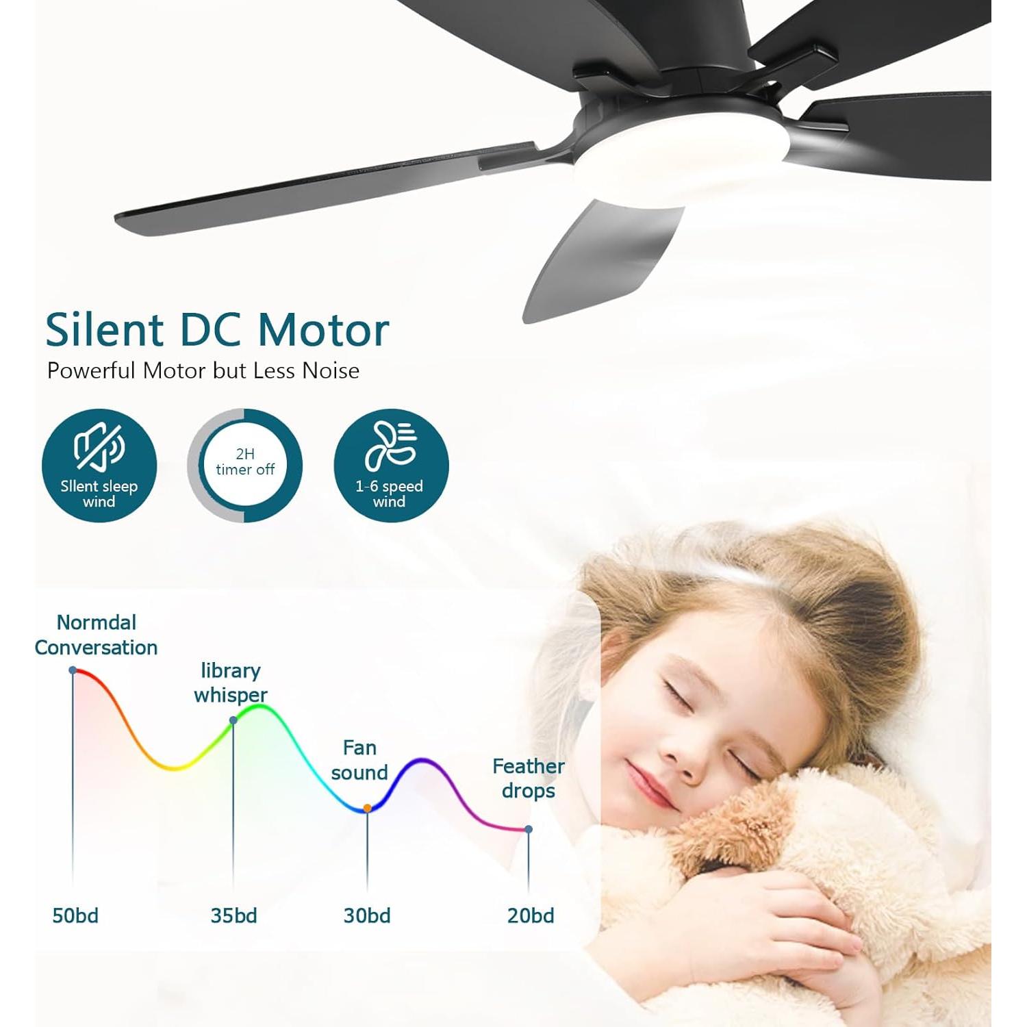 Ventilador de Techo Ayaoty 42" Negro con Luz LED y Control Remoto