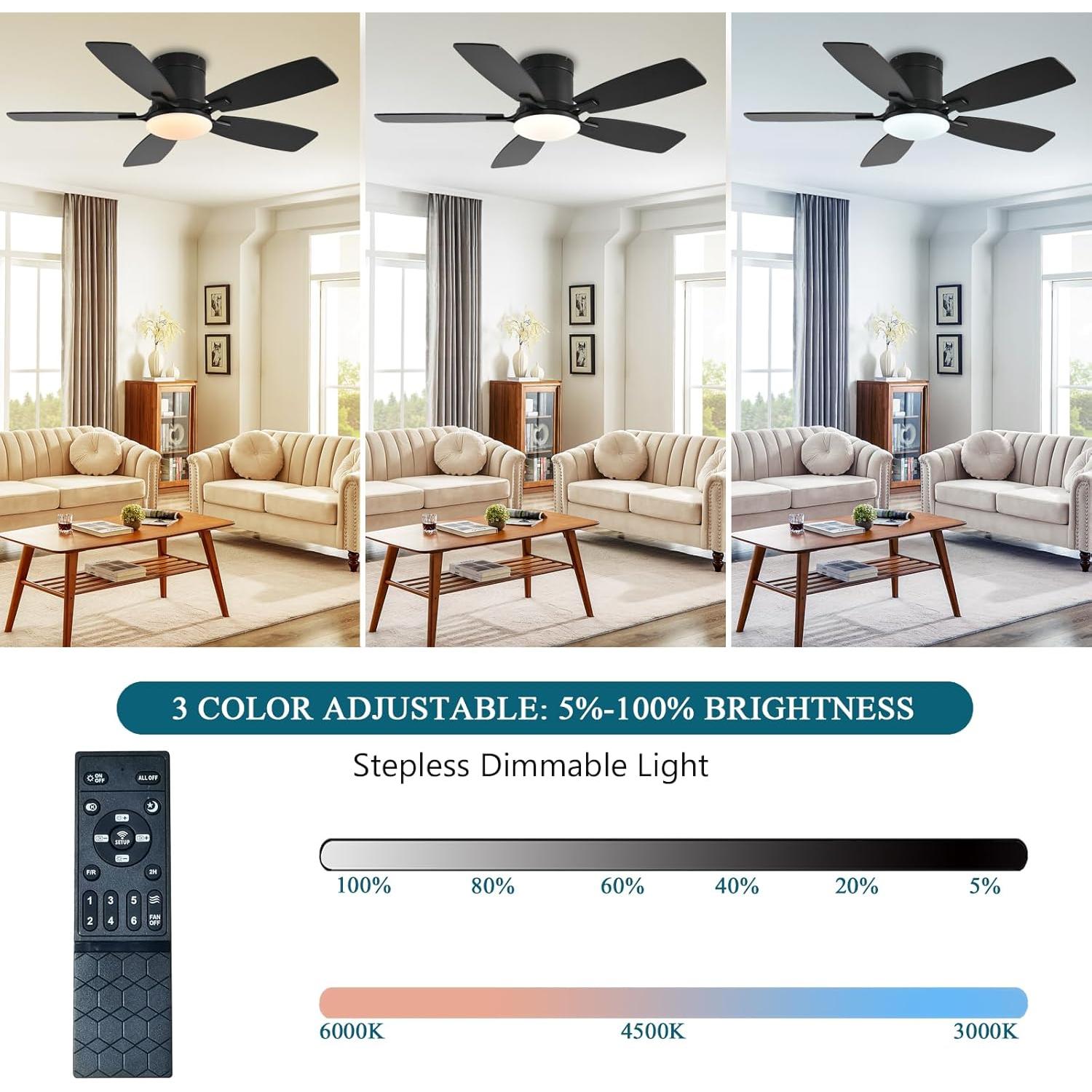 Ventilador de Techo Ayaoty 42" Negro con Luz LED y Control Remoto